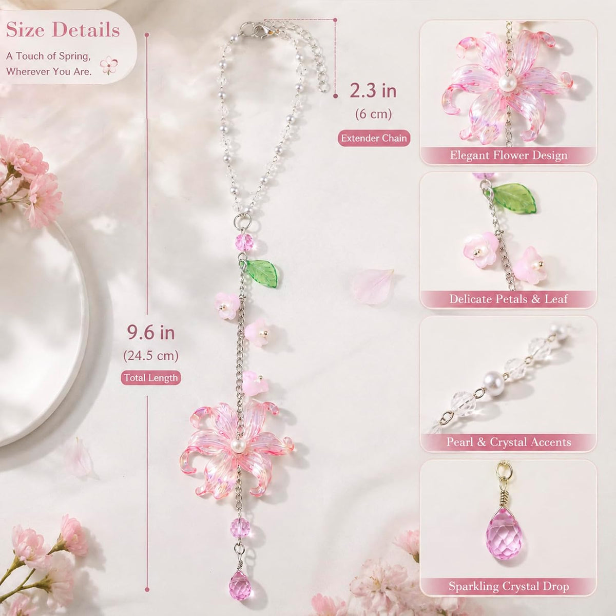 Flower Car Charms Rear View Mirror Hanging Accessories for Your Car Decor