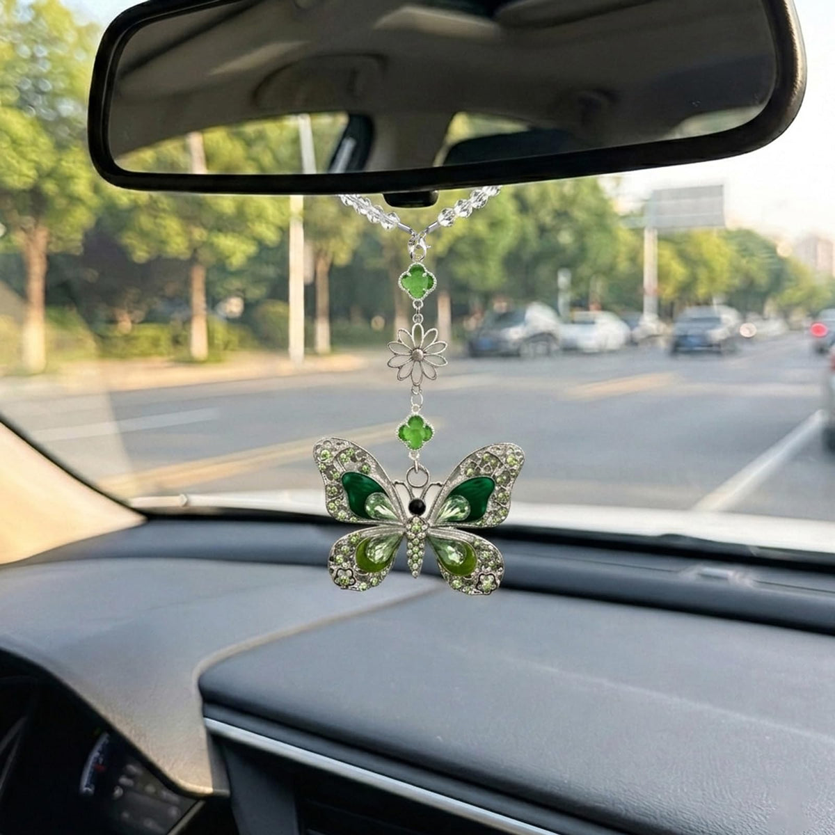 Butterfly Car Accessories Rearview Mirror Hanging Charm, Crystal Suncatcher Car Decor for Women, Aesthetic Hanging Crystals Rainbow Maker Ornament for Automotive Windows Home Room (Pink)