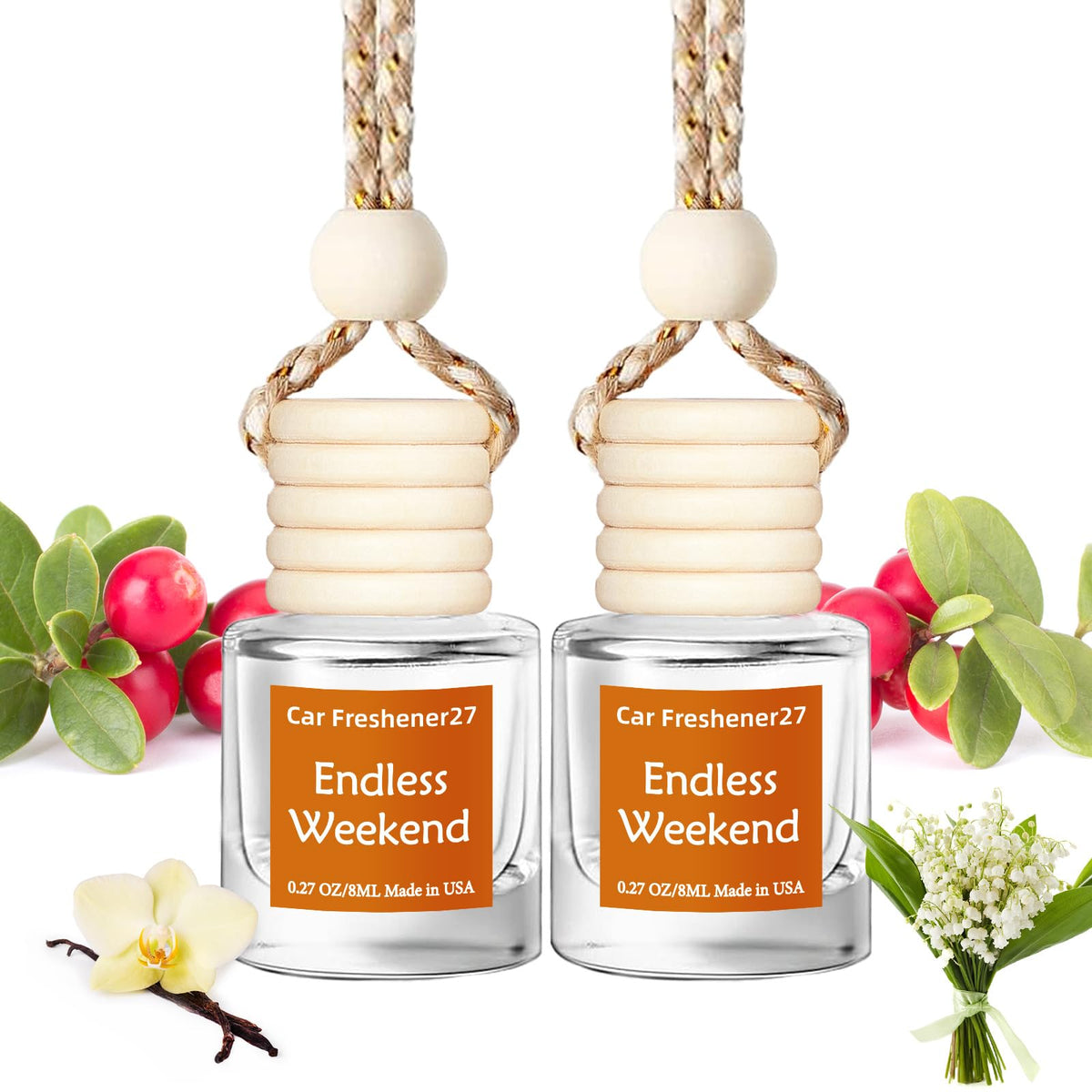 Hanging Car Air Freshener, Long Lasting Essential Oil Diffuser, Non-Toxic New Car Scent, Cute Car Fresheners for Women, 2 Pack Made in USA