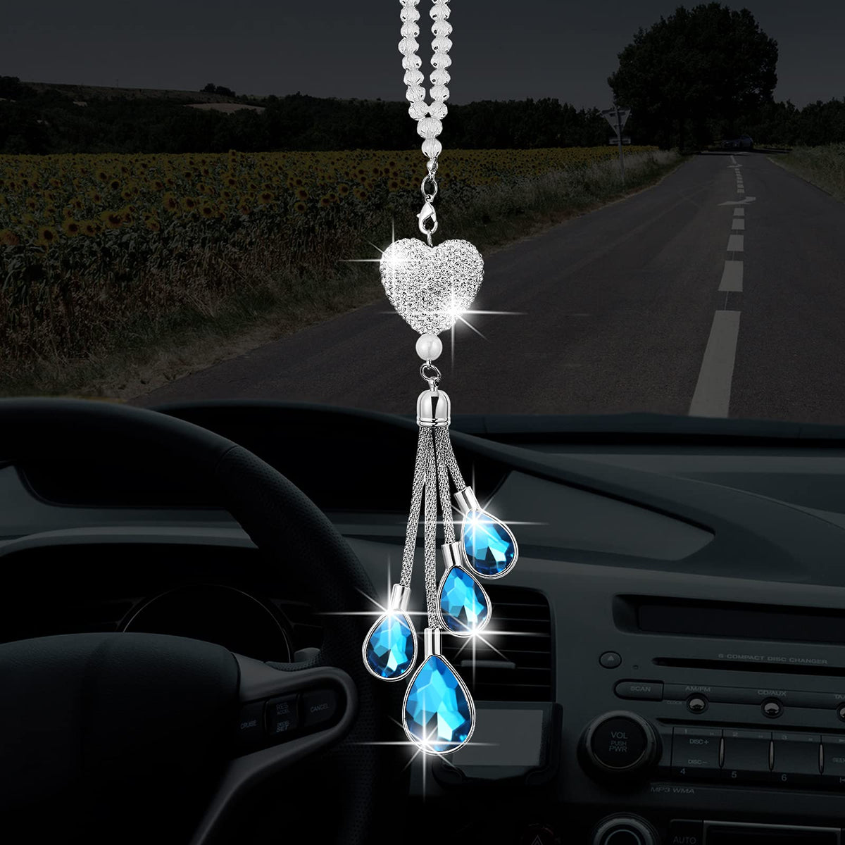Frienda Bling Car Rearview Mirror Charm, 9.8 Inch, White