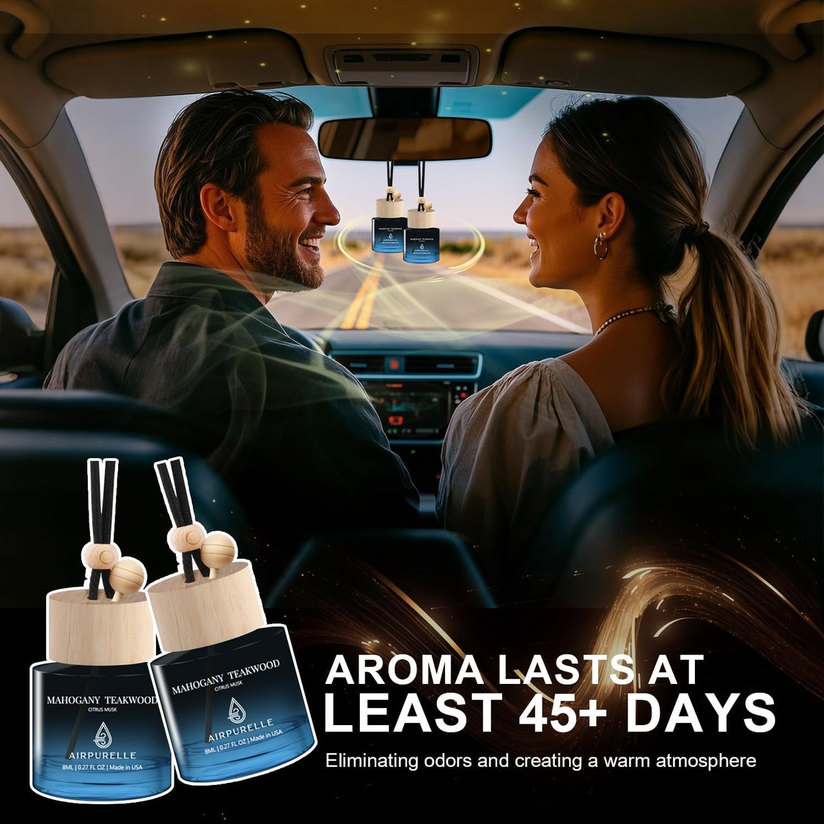 Car Air Freshener Hanging 2 Pack Car Air Fresheners Diffuser - Mahogany Teakwood Fragrance Oil Air Diffuser for Car, 45+ days Long Lasting Car Fresheners Fragrance, Two 0.27 FL OZ/8ML Made in USA