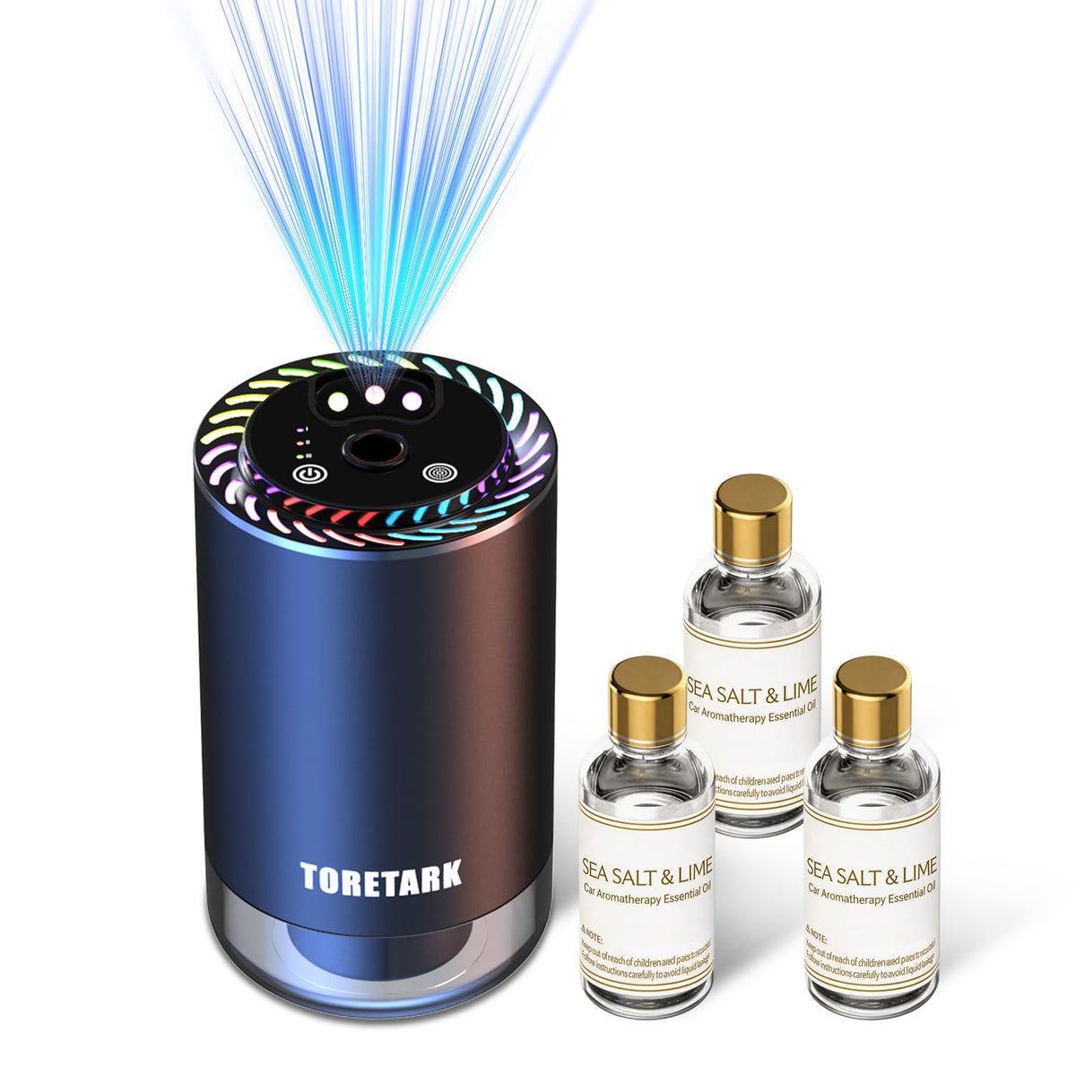 Smart Car Air Freshener with Star Light & 100ml Diffusers Oil Refills, Auto On/Off Aroma Diffuser, 3 Adjustable Mist Modes Rechargeable Aromatizante para Carro - Car Diffuser（Cologne+Ocean）