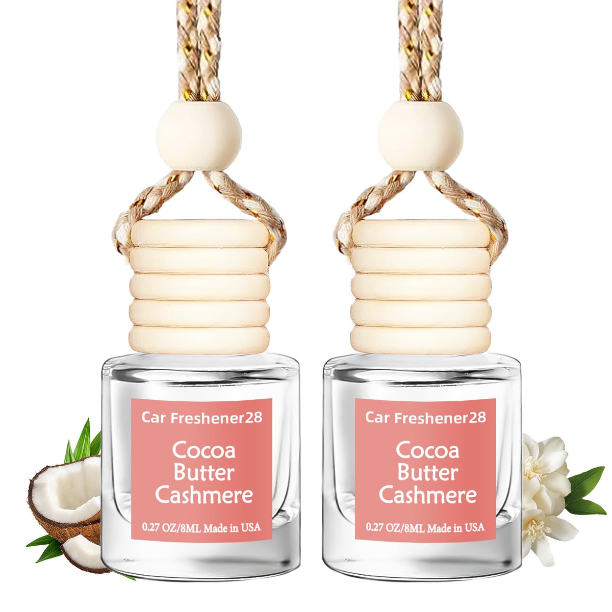 Hanging Car Air Freshener, Long Lasting Essential Oil Diffuser, Non-Toxic New Car Scent, Cute Car Fresheners for Women, 2 Pack Made in USA