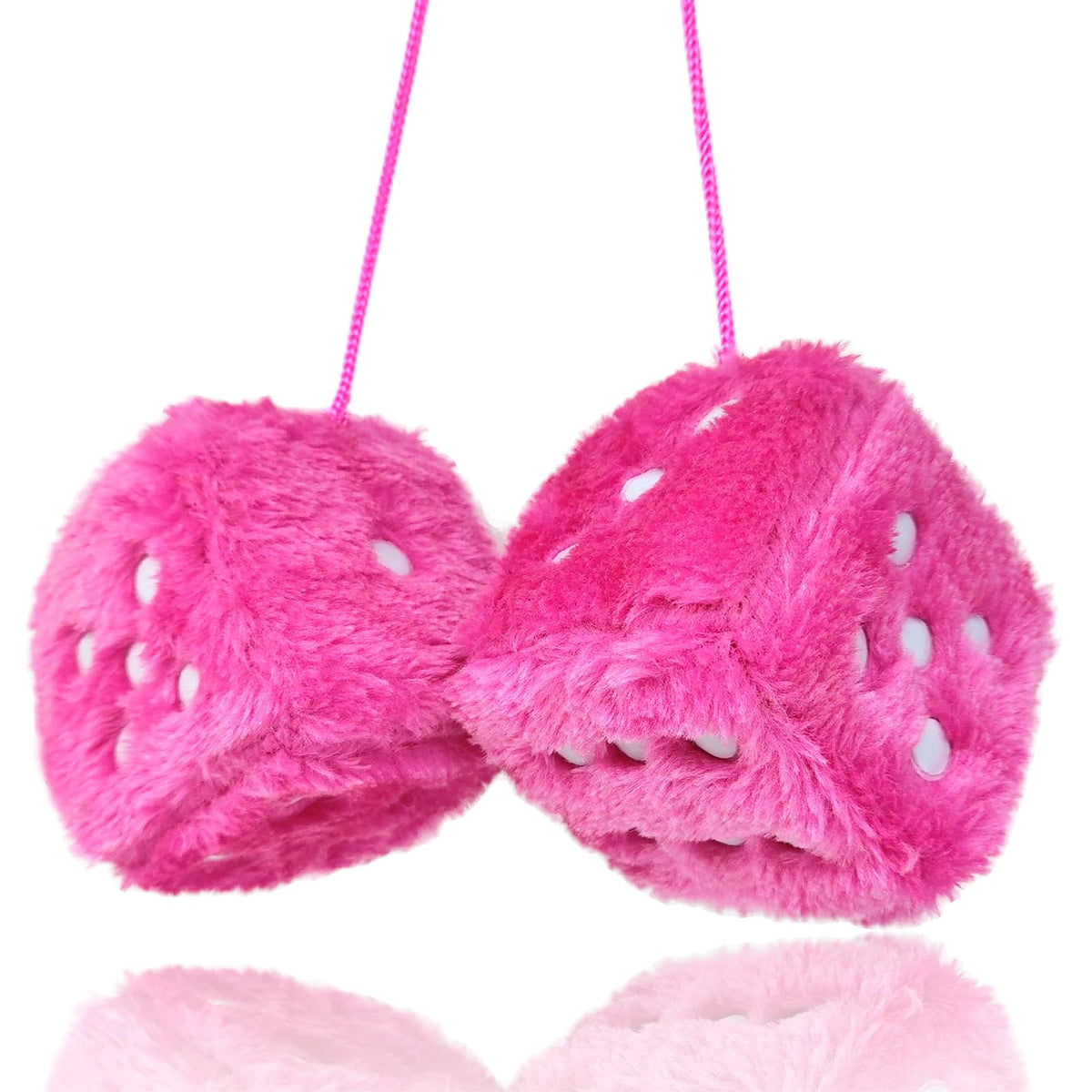 Fuzzy Plush Dice for Car Mirror, Pair of Retro 3” Red Dice with Black Dots for Car Interior Hanging Ornament Decoration