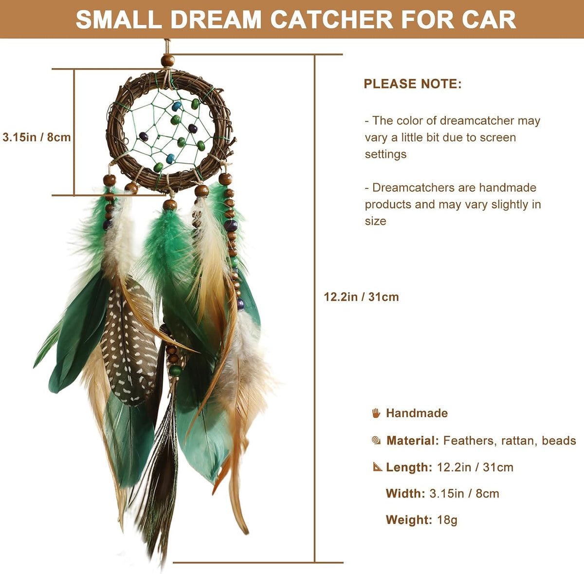 Artilady Mini Dream Catcher, Boho Car Decor Rear View Mirror Accessories