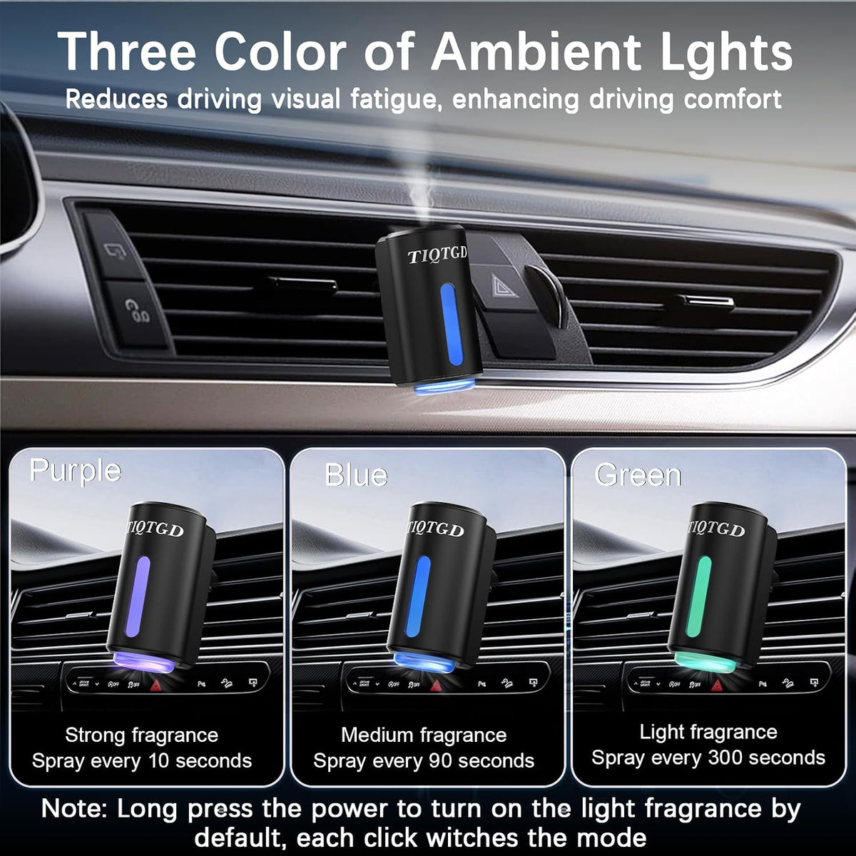Smart Car Air Freshener, Car Air Freshener Diffuser with 3 Adjustable Modes, Rechargeable Aromatizante para Carro with 8pcs Essential Oil, Long-Lasting, Black