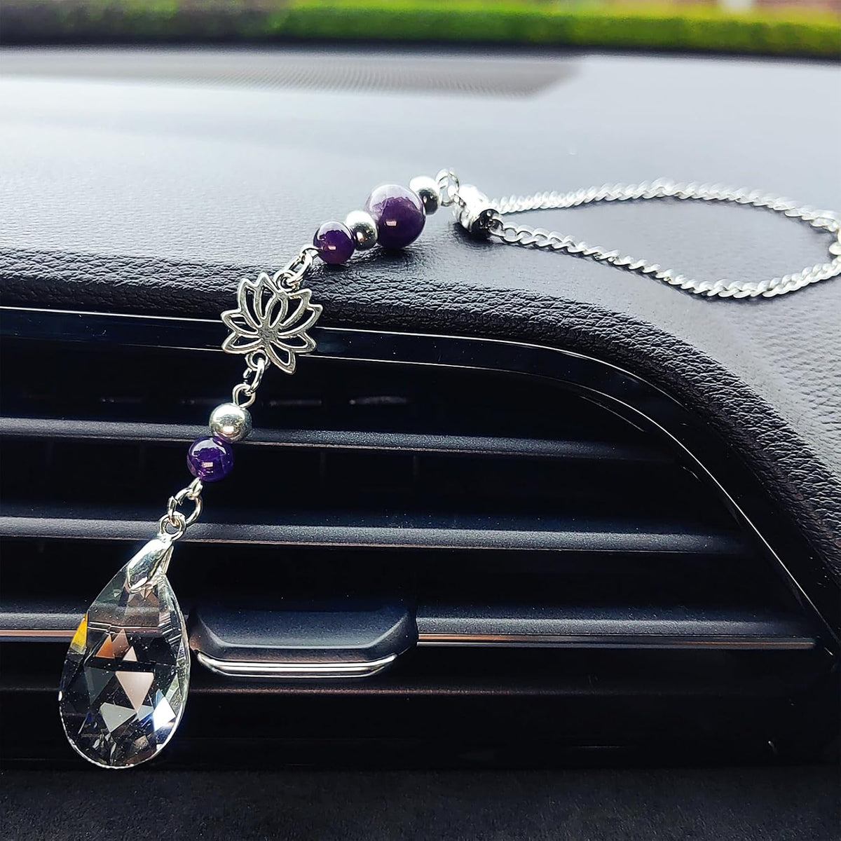 Crystal Sun Catcher Rear View Mirror Accessories, Cute Lotus Flower Pendant Car Decor, Boho Hanging Ornament Suncatchers Charms for Car Mirror, Garden, Windows