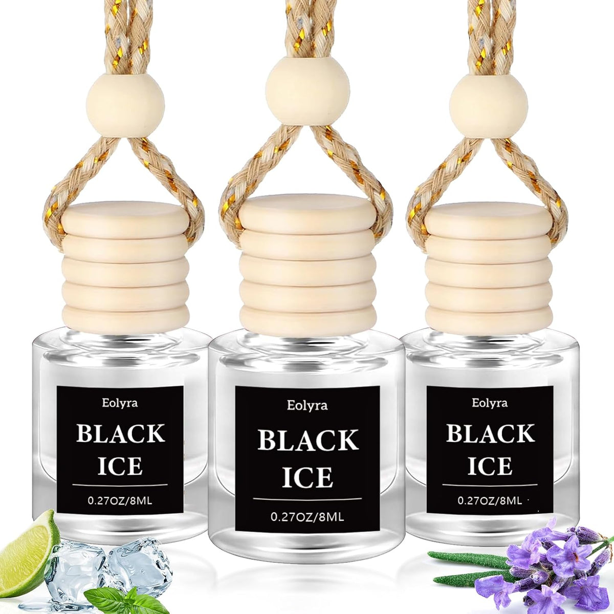Hanging Car Air Freshener (Pack of 3) : Luxury Car Perfume for Women Men | Cute & Reusable Bottle with 45+ Days Long-Lasting Fragrance Oil Diffuser, Black ice
