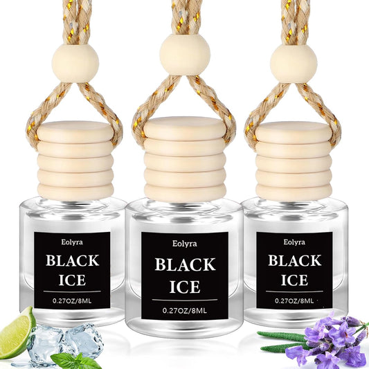 Hanging Car Air Freshener (Pack of 3) : Luxury Car Perfume for Women Men | Cute & Reusable Bottle with 45+ Days Long-Lasting Fragrance Oil Diffuser, Black ice