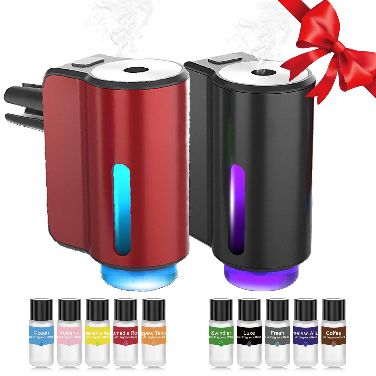 Car Air Freshener - Smart Adjustable 3-Speed Intensity, Rechargeable Humidifier Car Essential Oil Diffuser - Comes with 8 Bottles of 10ml Perfume (Black)