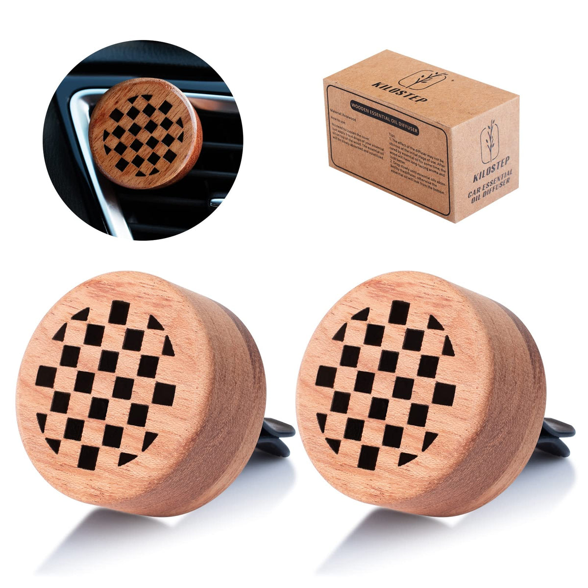 Essential Oil Car Diffuser, 2 PCS Car Aromatherapy Wood Diffuser with Vent Clip