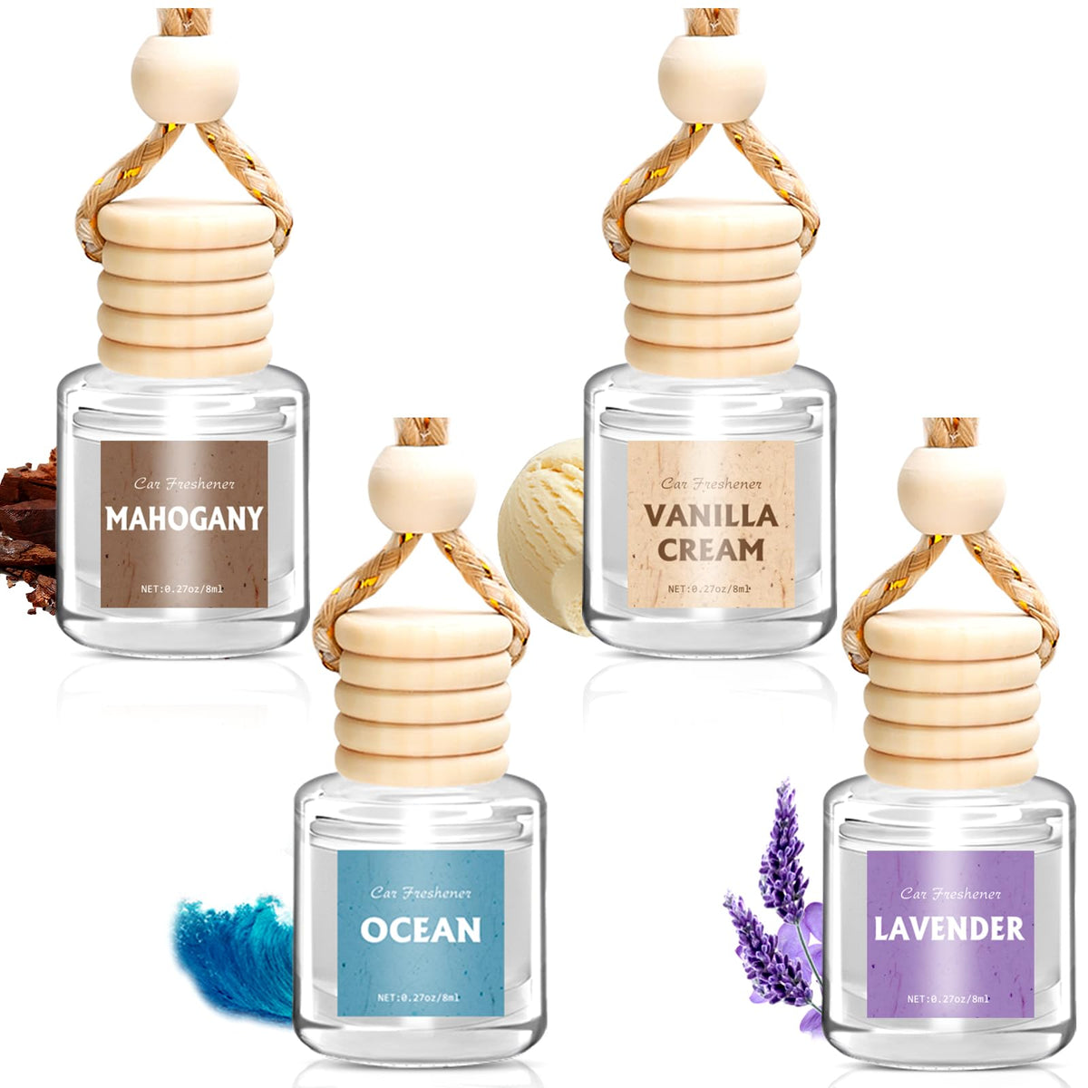 AROIC 4 Pack Car Air Freshener, Natural Essential Oil Freshener Diffuser