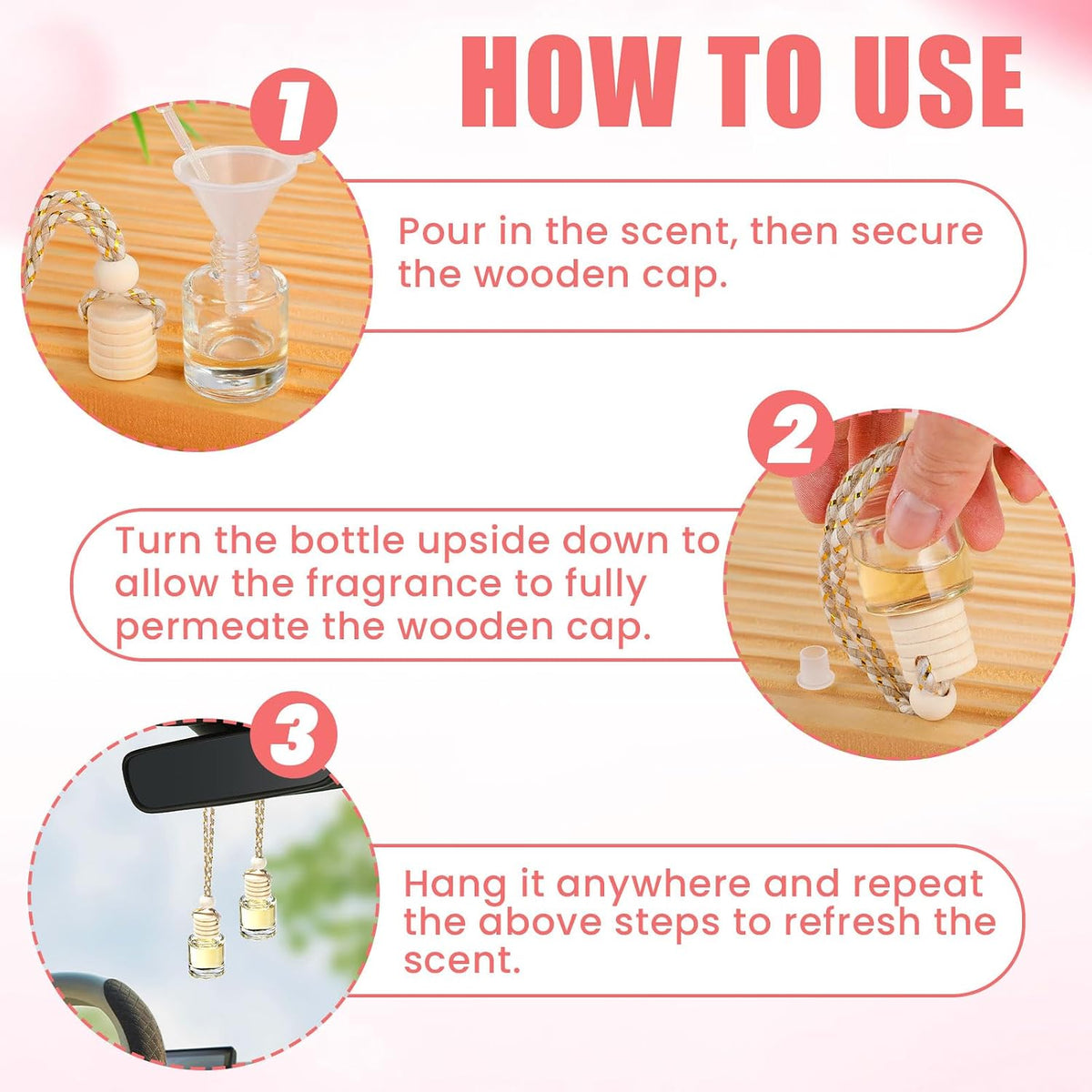 20 Pcs Car Diffuser Bottle Set,Empty Glass Car Air Freshener Bottle Bulk