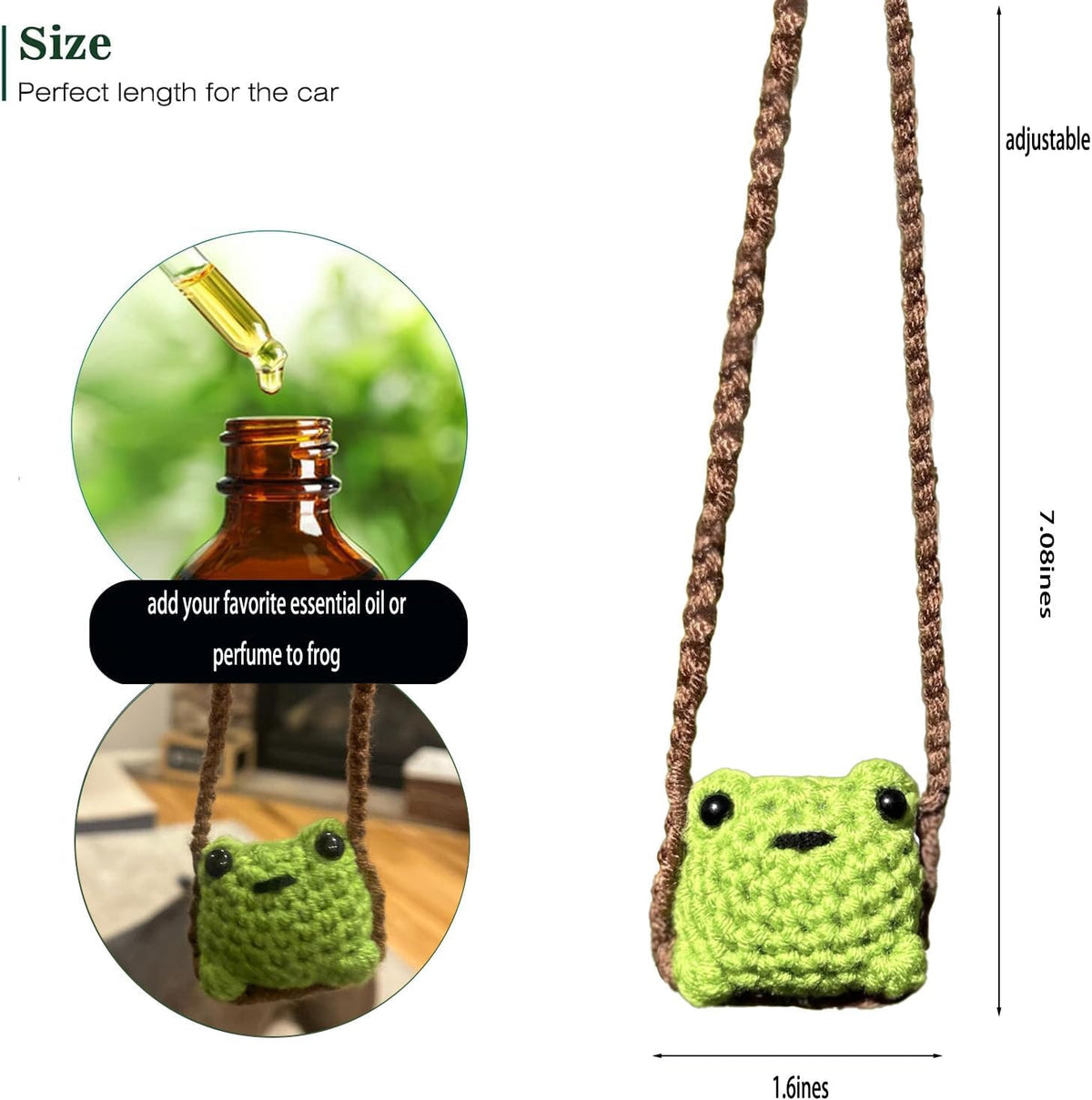 Cute Crochet Frog Car Decor,Rear View Mirror Accessories,Boho Hanging Charm