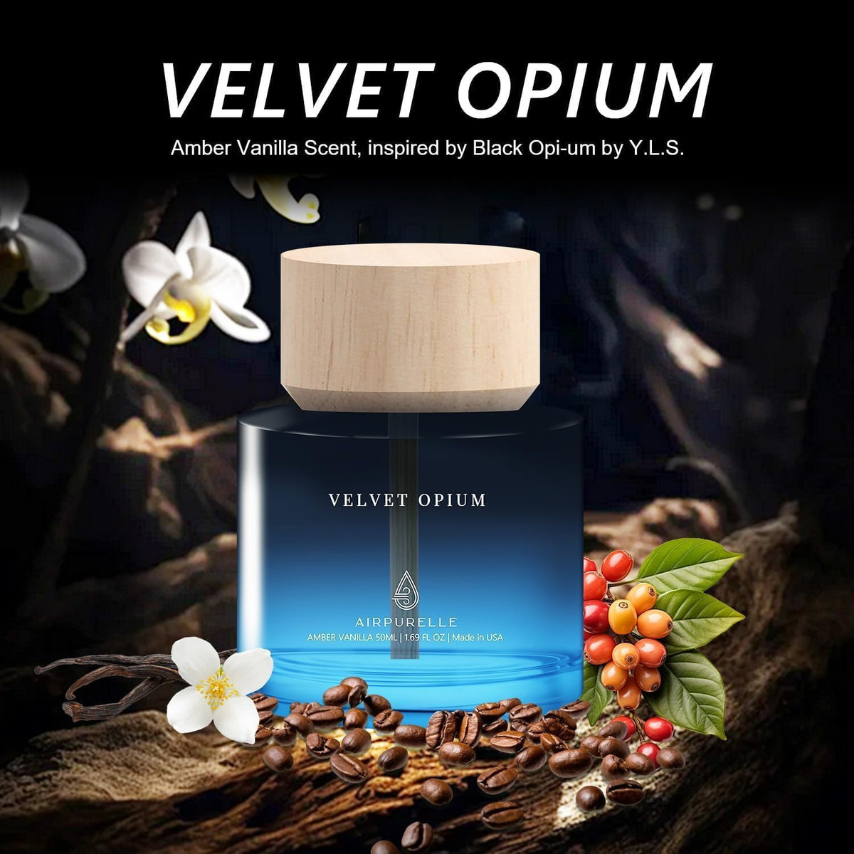 Car Air Freshener 50ML (1.7 FL OZ) Car Air Fresheners Diffuser, Amber Vanilla Fragrance Oil Car Air Freshner, 180+ days Long Lasting Car Perfume, Wooden Cup Design, Made in USA