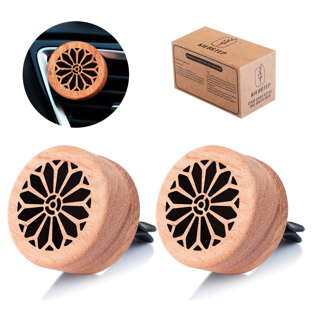 Essential Oil Car Diffuser, 2 PCS Car Aromatherapy Wood Diffuser with Vent Clip