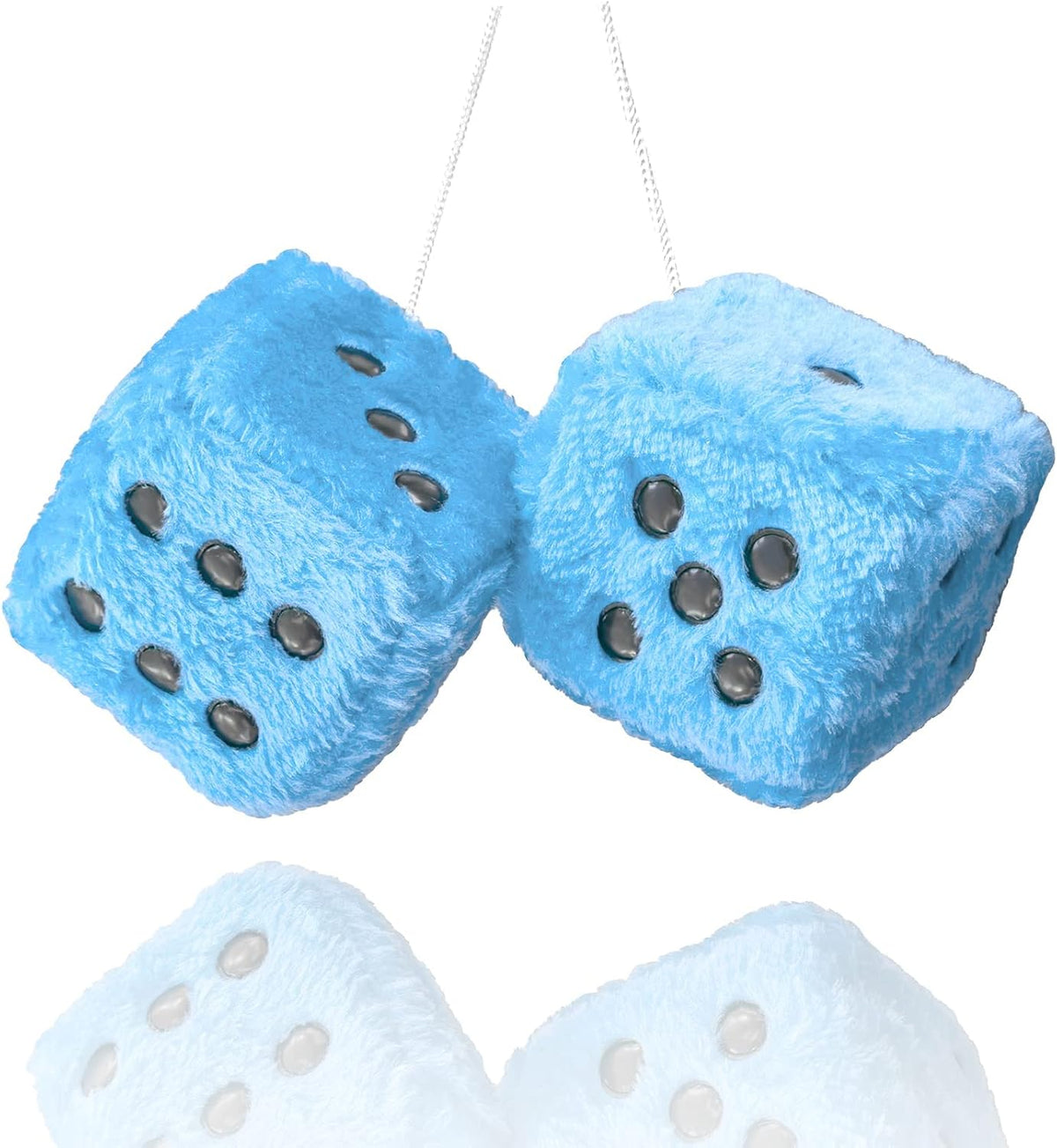 Fuzzy Plush Dice for Car Mirror, Pair of Retro 3” Red Dice with Black Dots for Car Interior Hanging Ornament Decoration
