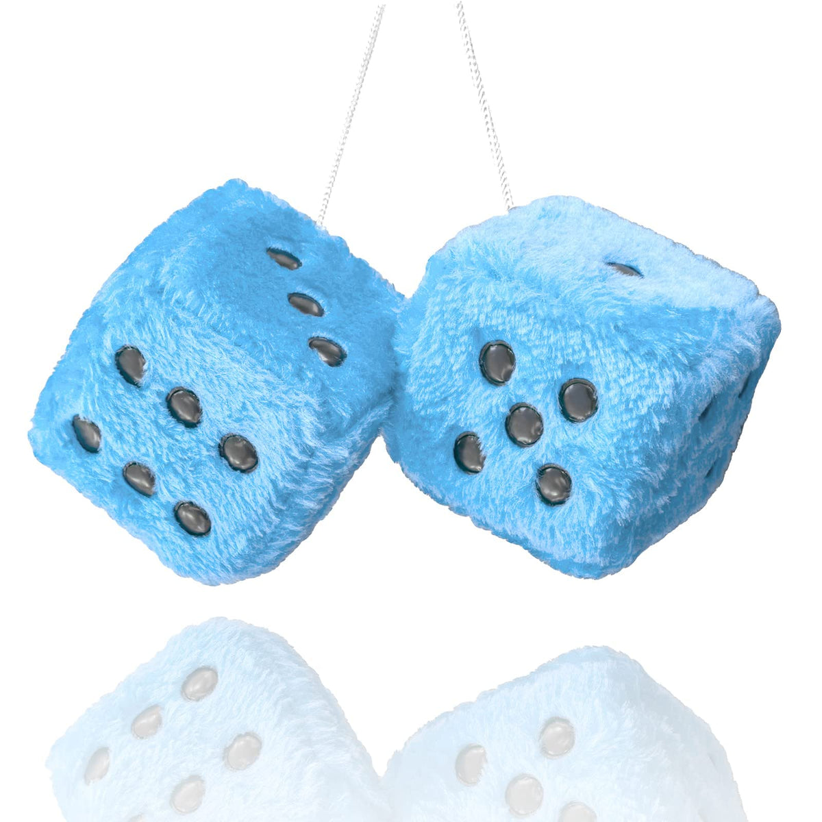 Fuzzy Plush Dice for Car Mirror, Pair of Retro 3” Red Dice with Black Dots for Car Interior Hanging Ornament Decoration
