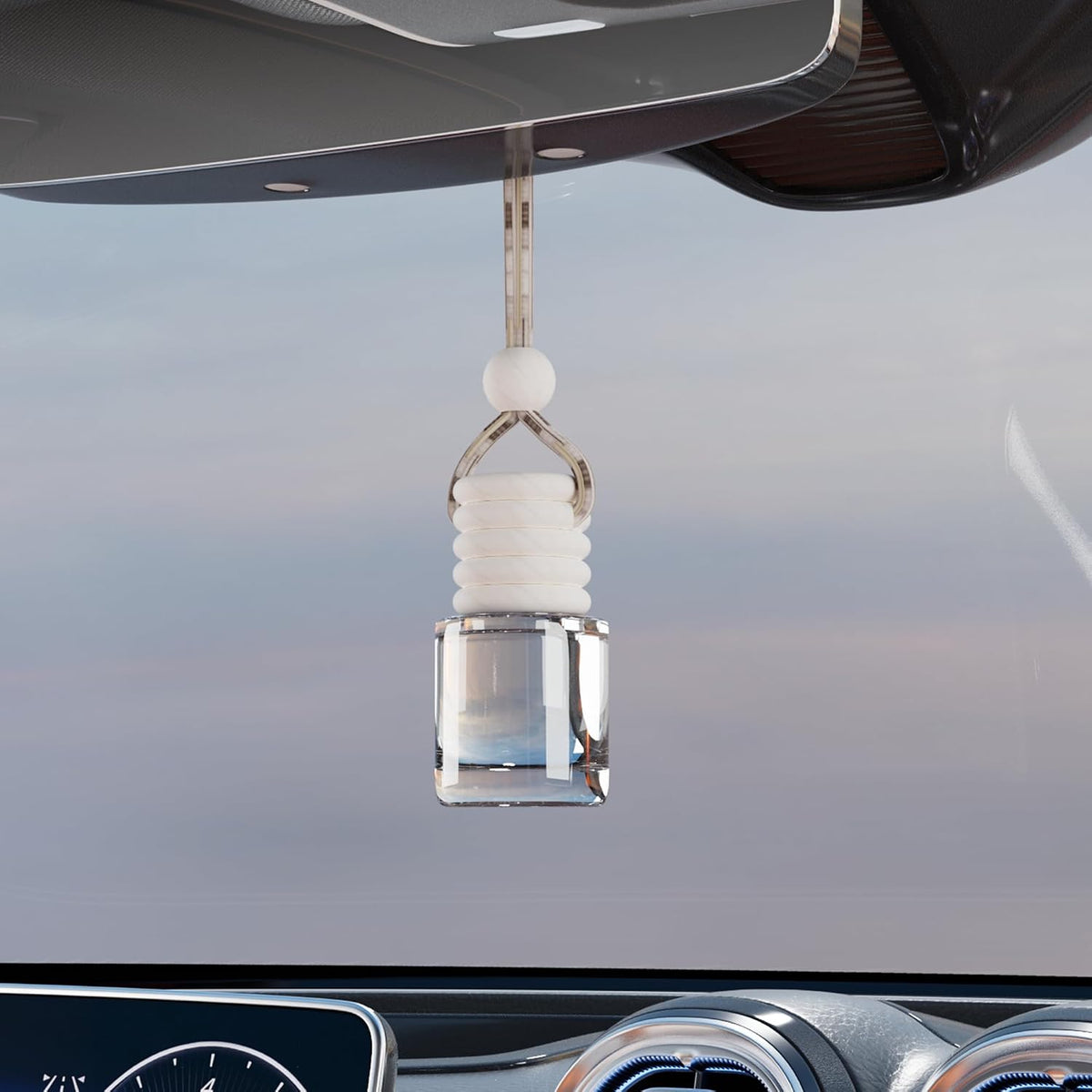 5PCS Hanging Car Air Freshener, Auto Interior Decoration 8 ml Oil Diffuser Perfume Aromatherapy Pendant Empty Glass Bottle, Fragrance Ornament with Vent Clip Wooden Cap and Rope (Heart)