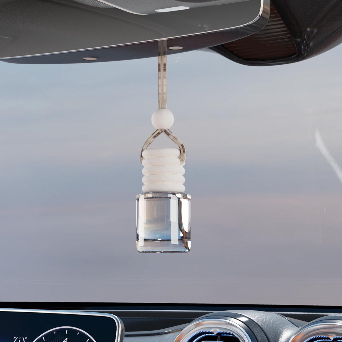 5PCS Hanging Car Air Freshener, Auto Interior Decoration 8 ml Oil Diffuser Perfume Aromatherapy Pendant Empty Glass Bottle, Fragrance Ornament with Vent Clip Wooden Cap and Rope (Heart)