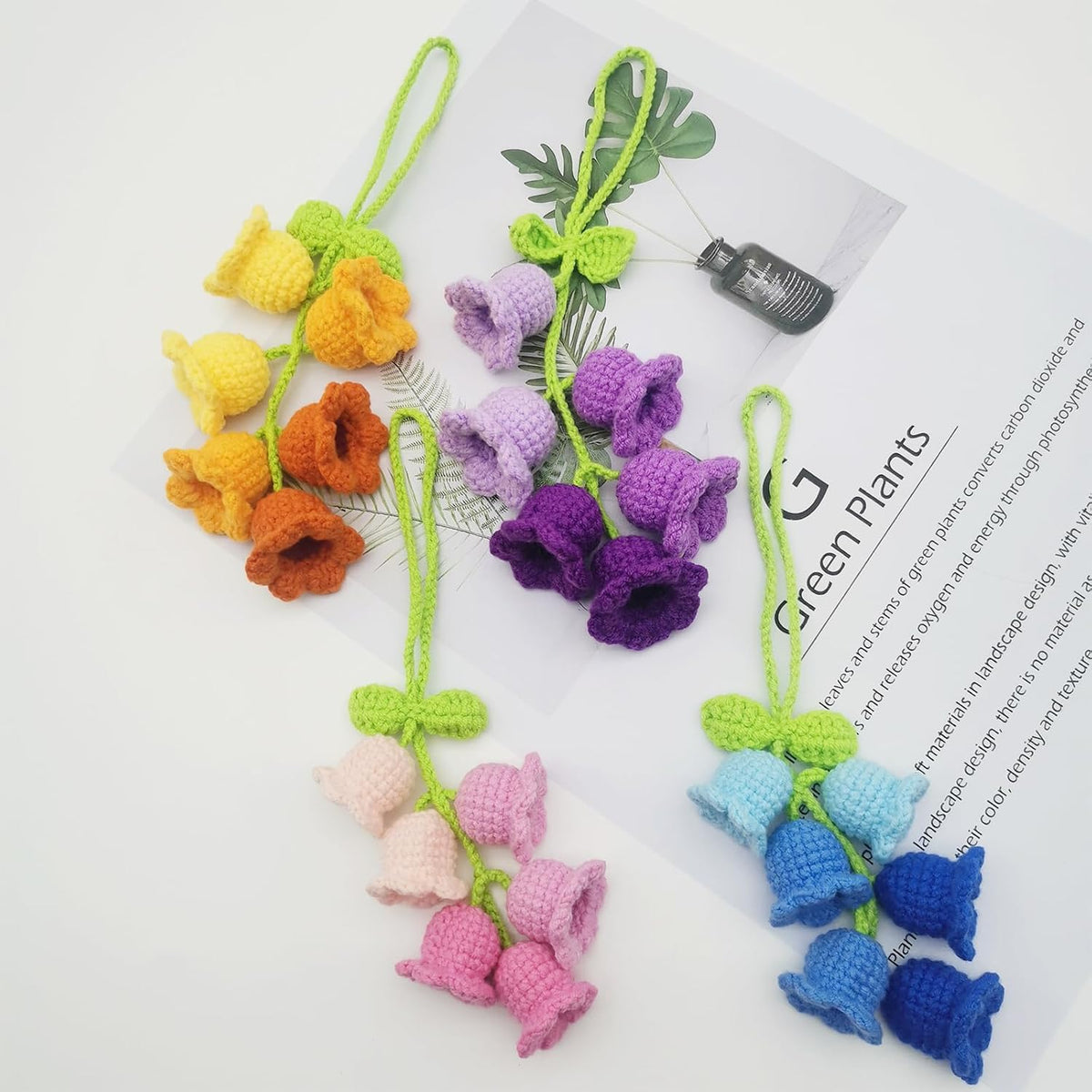 Car Rearview Mirror Hanging Ornament ，Knitted Lily of The Valley Pendant
