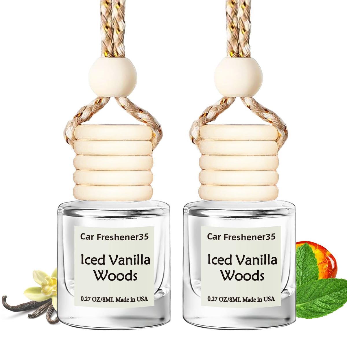 Hanging Car Air Freshener, Long Lasting Essential Oil Diffuser, Non-Toxic New Car Scent, Cute Car Fresheners for Women, 2 Pack Made in USA