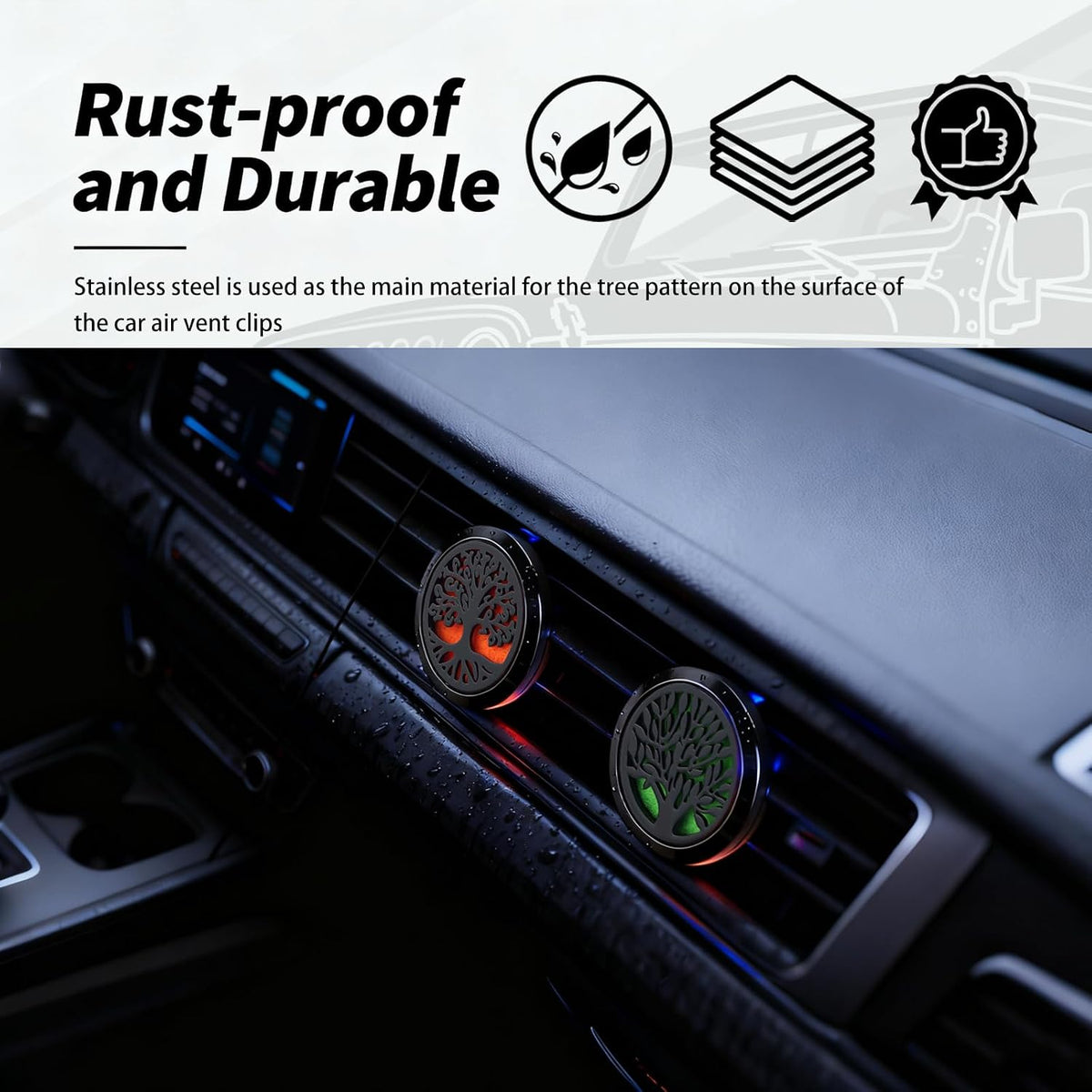 2PCS 30mm Tree of Life Car Essential Oil Diffuser Vent Clip,Stainless Steel Car Diffusers for Essential Oils as Decoration with 12 Felts,Stylish Essentials Oil Cars Diffuser Vent Clips