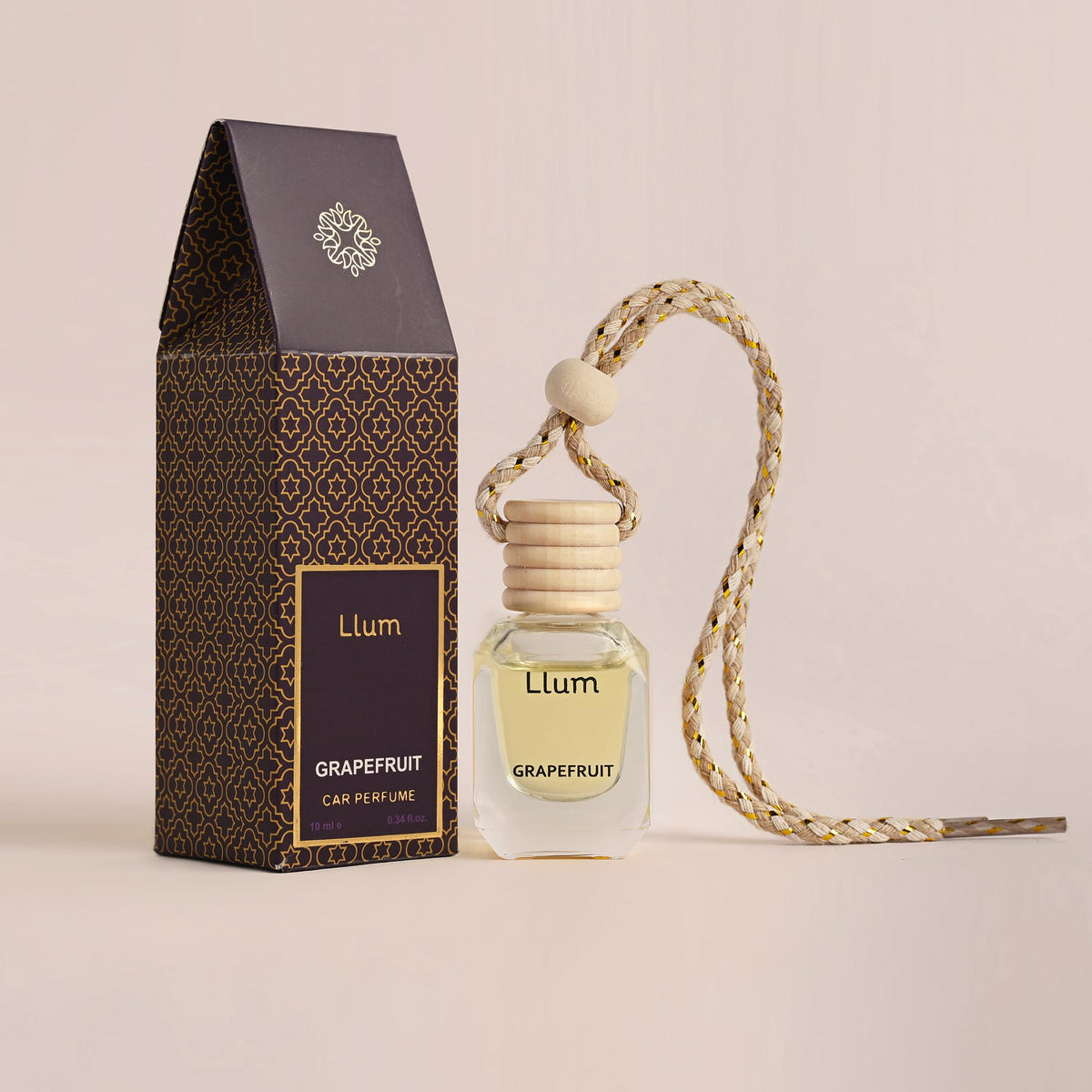 Llum Amber Vanilla Hanging Car Air Freshener – Luxury Automotive Perfume Diffuser 10ml (0.34 fl oz), Long-Lasting Fragrance, Alcohol-Free Non-Toxic Car Scent, Glass Bottle With Wood Cap