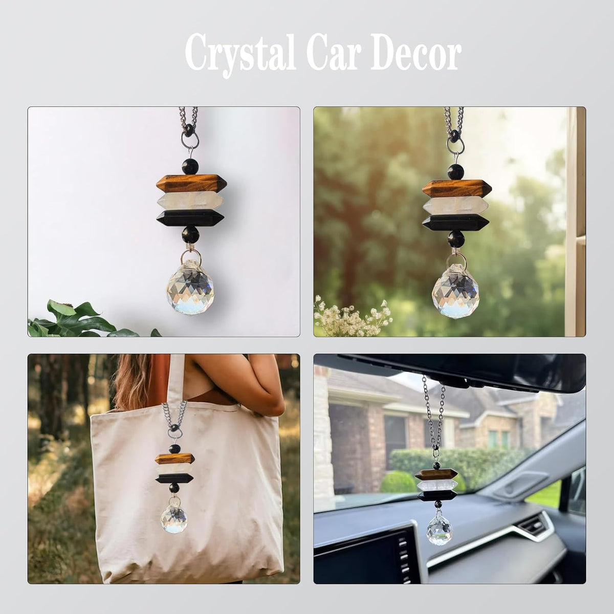 Crystal Hanging Car Charm,Healing Decor for Rear View Mirror Accessories