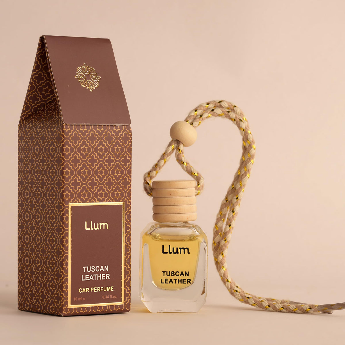 Llum Amber Vanilla Hanging Car Air Freshener – Luxury Automotive Perfume Diffuser 10ml (0.34 fl oz), Long-Lasting Fragrance, Alcohol-Free Non-Toxic Car Scent, Glass Bottle With Wood Cap