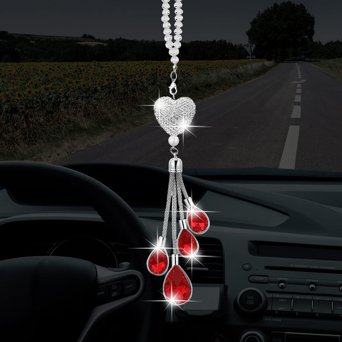 Frienda Bling Car Rearview Mirror Charm, 9.8 Inch, White