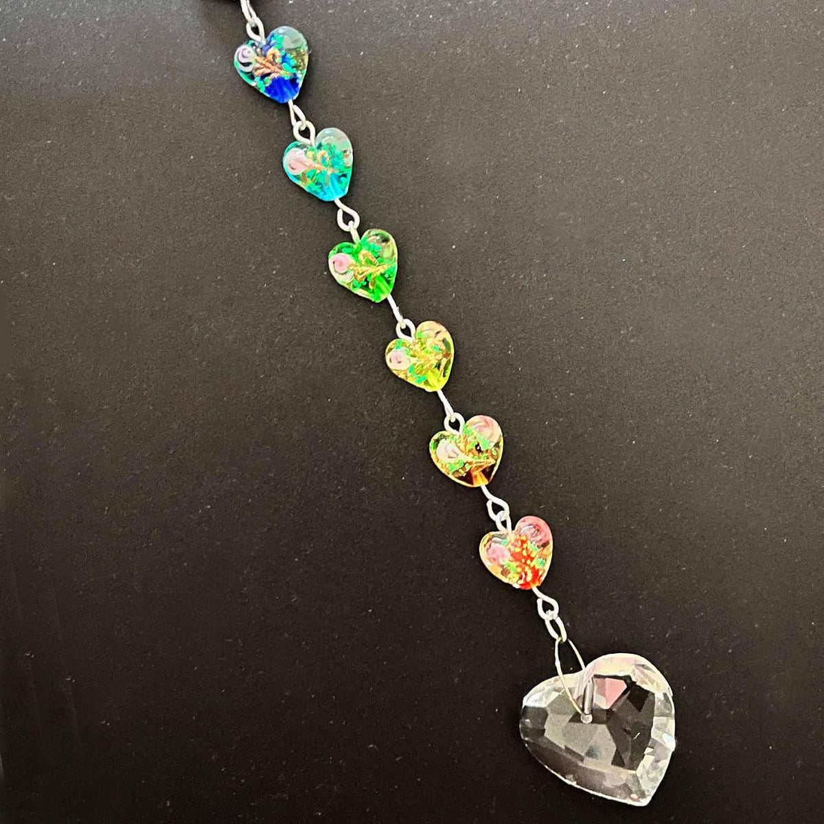 Crystal Suncatcher Charm for Car Rear View Mirror, 7 Chakras Rainbow Glass Chanderlier Prisms Hanging Car Charm, Sun Catcher Ornament Window Wall Home Décor (Rainbow Heart)