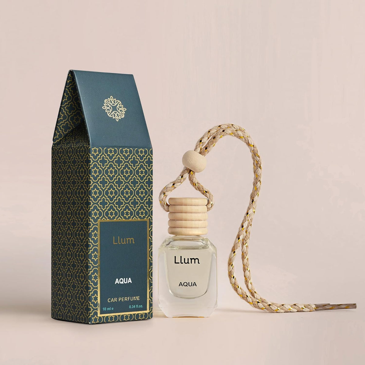 Llum Amber Vanilla Hanging Car Air Freshener – Luxury Automotive Perfume Diffuser 10ml (0.34 fl oz), Long-Lasting Fragrance, Alcohol-Free Non-Toxic Car Scent, Glass Bottle With Wood Cap