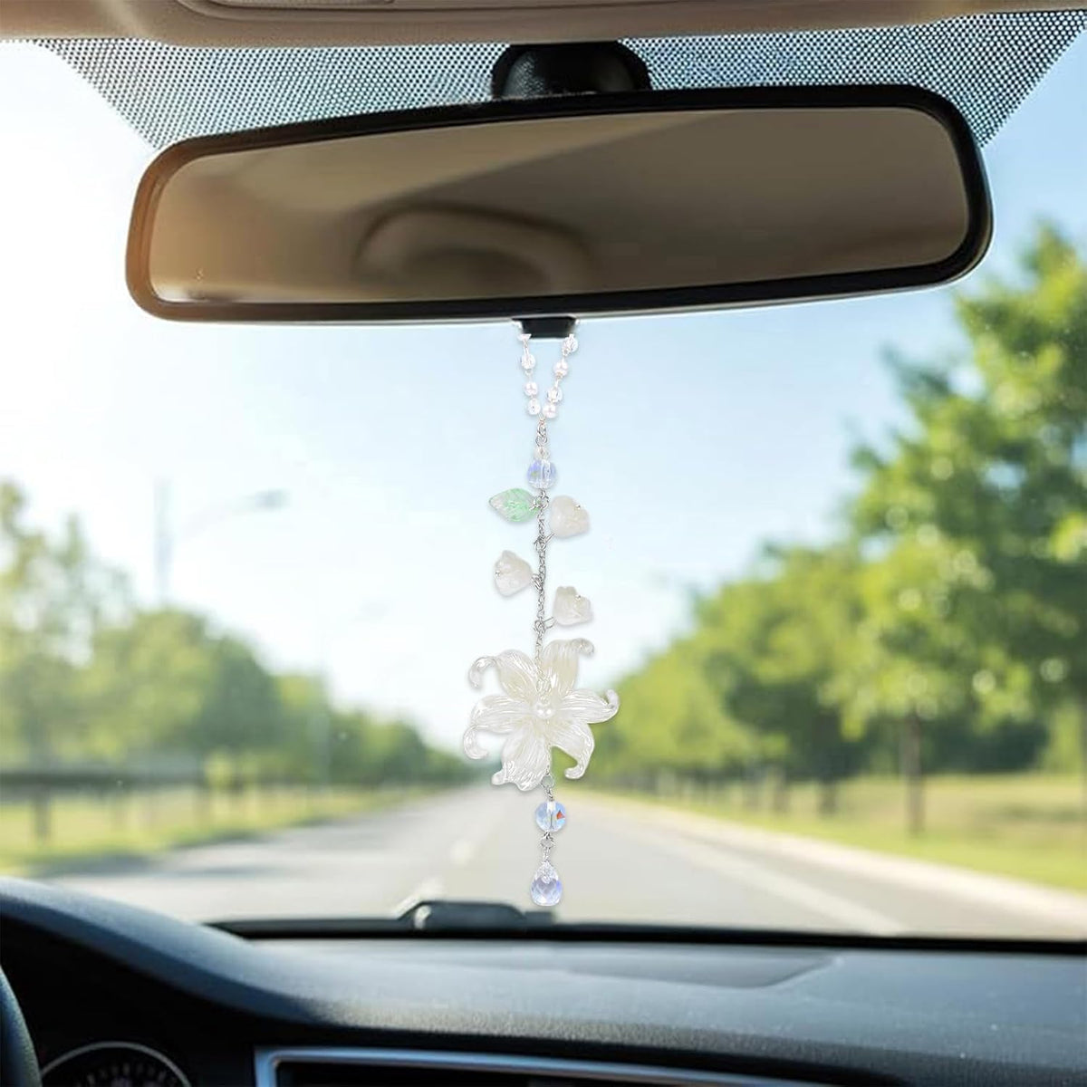 Lily of the Valley Leaf Car Charm White Summer Waterlily