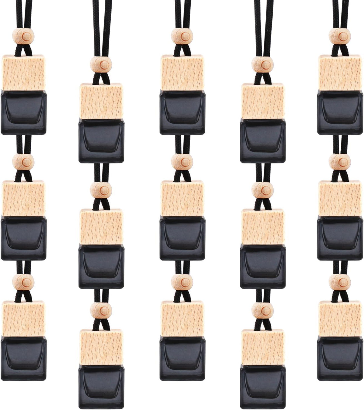 15 Pcs Hanging Car Air Freshener Bottle Empty Car Essential Oil Diffuser Bottles Pendant Black Glass Perfume Bottles Aromatherapy Fragrance Bottle Auto Ornaments Decor