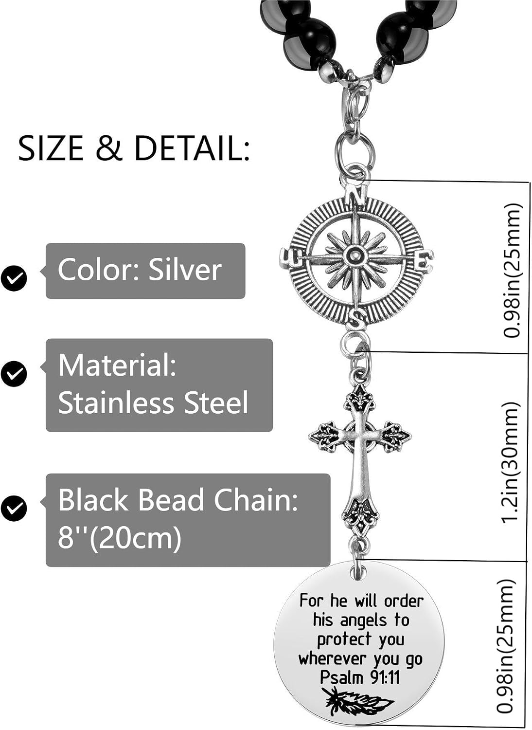 Ralukiia Cross Car Charm, for He Will Order His Angels to Protect You Wherever You Will Go, Rear View Mirror Car Charm, Psalm 91:11, Bible Verse, Religious Gifts for Women