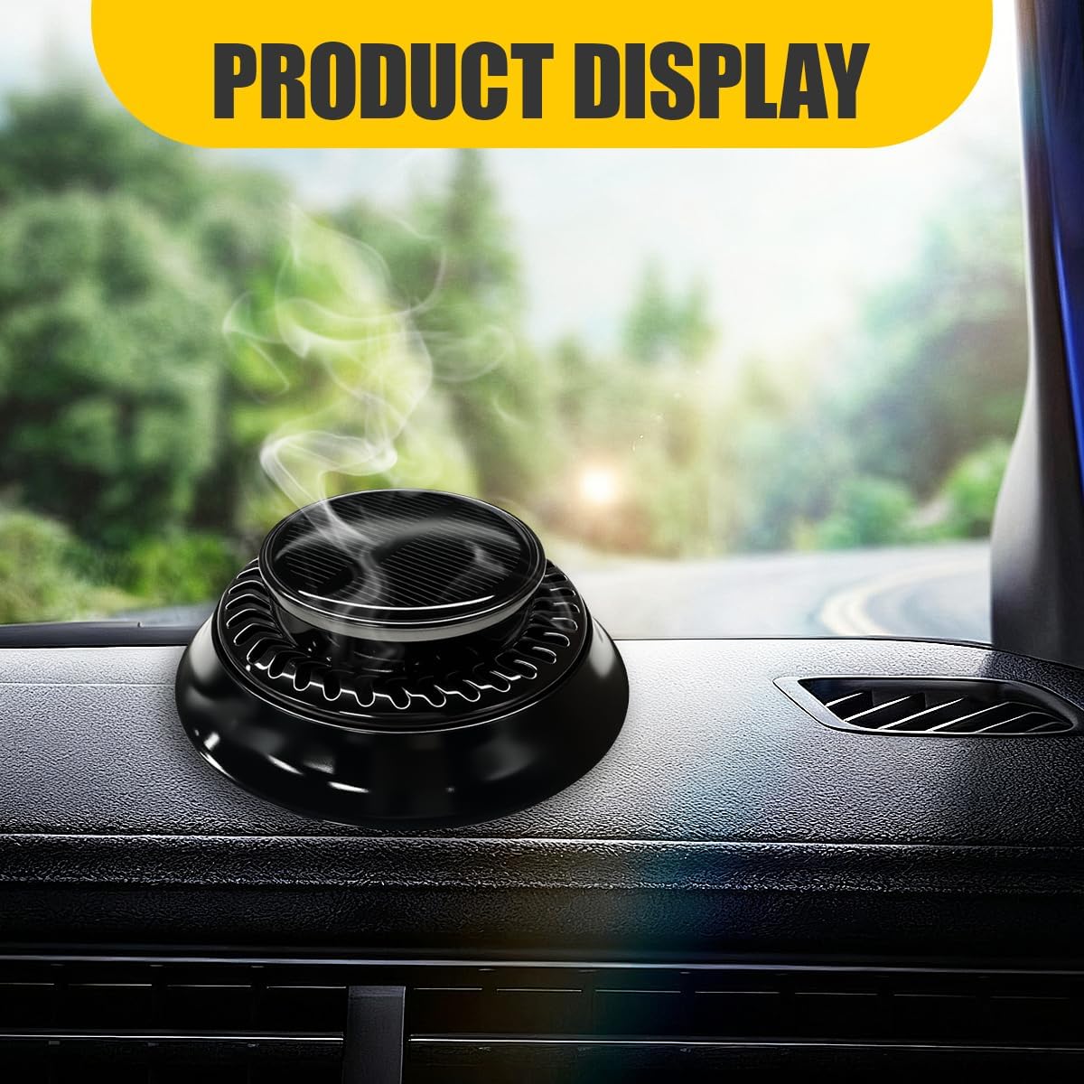 UFO Car Air Freshener Diffuser, Solar Powered Auto Rotary Aroma Diffuser, Long Lasting Aromatherapy Essential Oil Diffuser, Car Interior Decoration Accessories for Most Vehicles(Black)