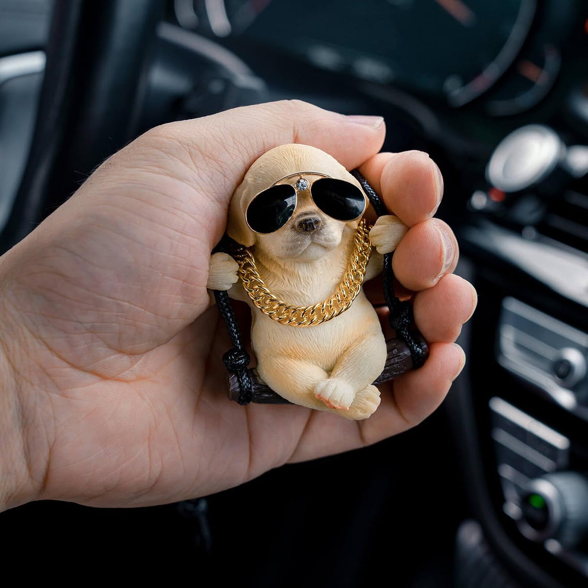 Floruit Labrador Retriever Car Mirror Hanging Accessories Cute Swinging Dog Rear View Mirror Accessories for Men & Women(Yellow)