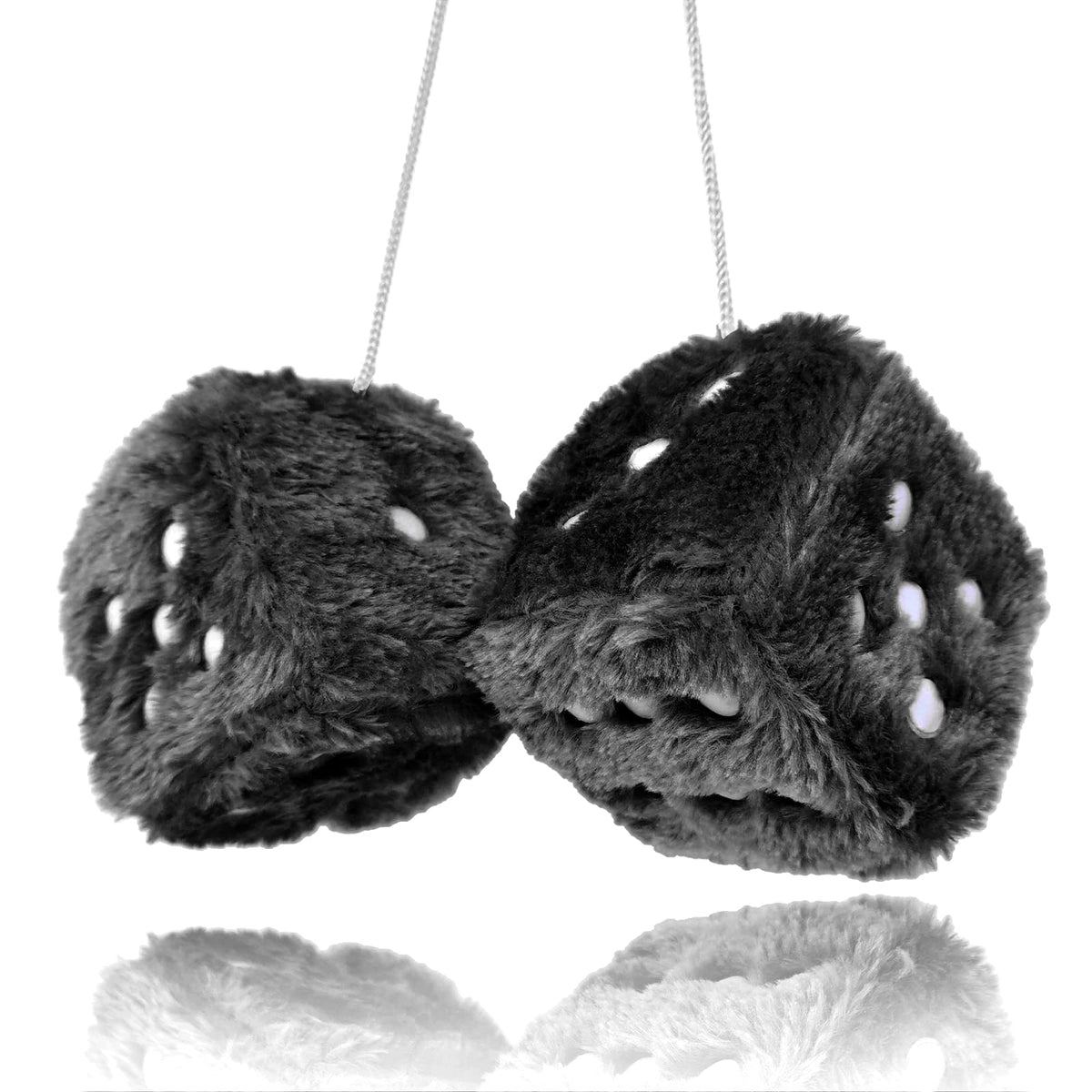 Fuzzy Plush Dice for Car Mirror, Pair of Retro 3” Red Dice with Black Dots for Car Interior Hanging Ornament Decoration