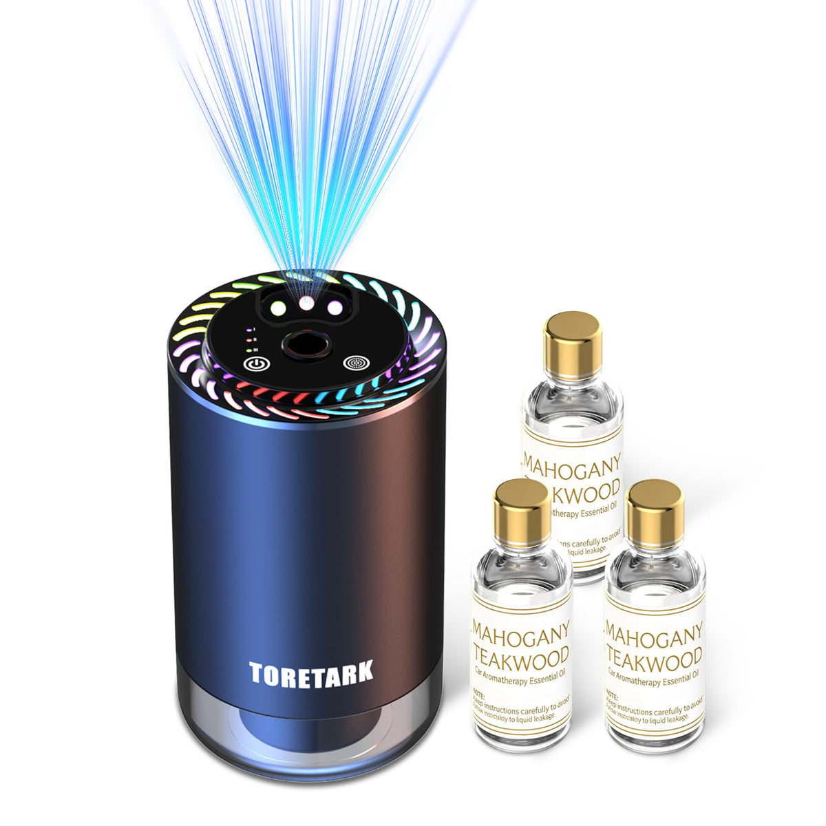 Smart Car Air Freshener with Star Light & 100ml Diffusers Oil Refills, Auto On/Off Aroma Diffuser, 3 Adjustable Mist Modes Rechargeable Aromatizante para Carro - Car Diffuser（Cologne+Ocean）