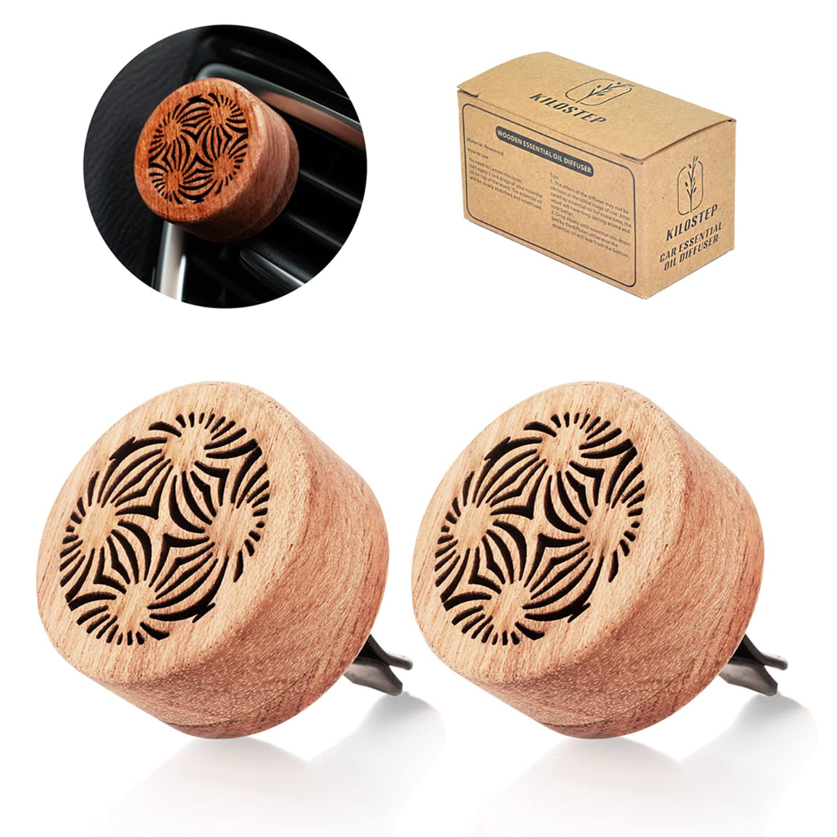 Essential Oil Car Diffuser, 2 PCS Car Aromatherapy Wood Diffuser with Vent Clip