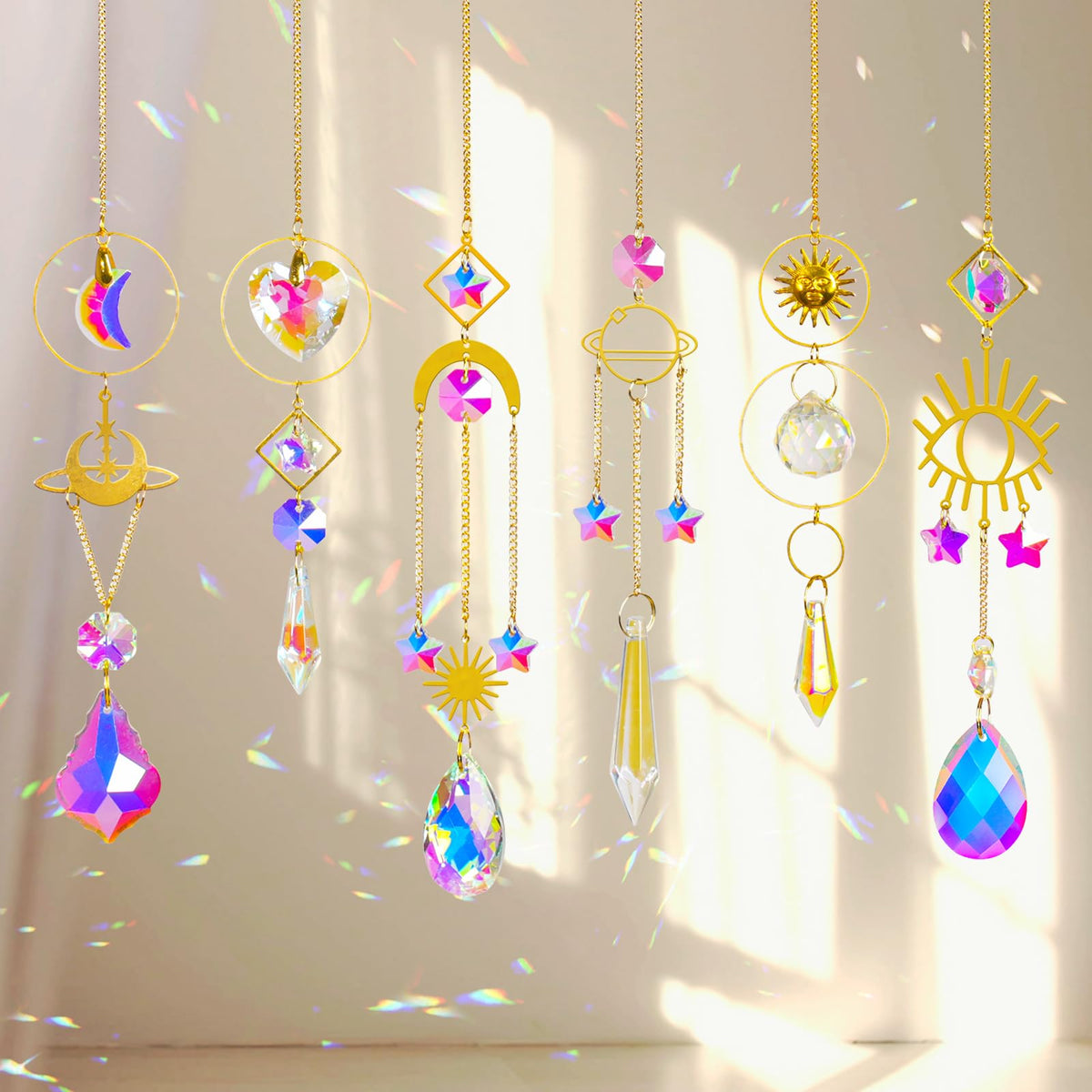 6Pieces Colorful Crystals Suncatcher Hanging Sun Catcher with Chain