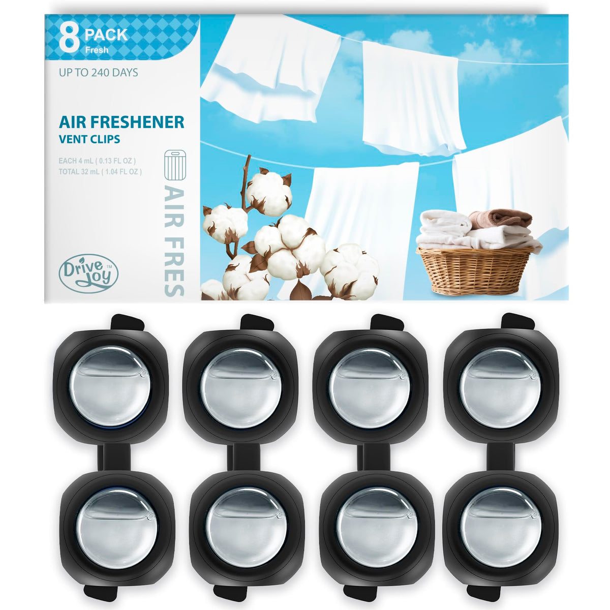 DRIVEJOY Car Air Freshener Vent Clips, 8 PK, 6 Ocean, 2 New Car Scent, Long Lasting Air Fresheners for Men & Women, Up to 240 Days, Odor Eliminator