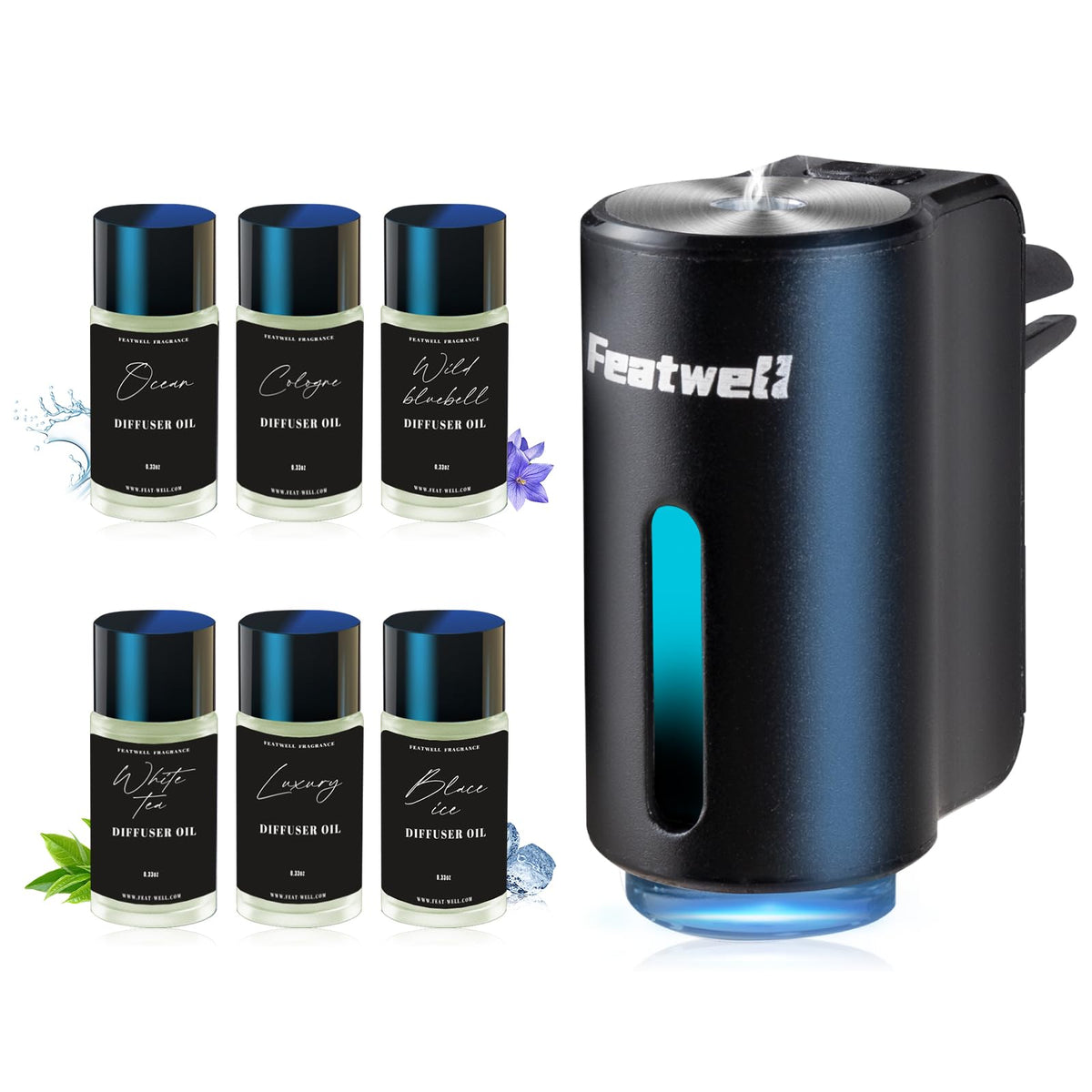 Featwell Car Air Freshener, Air Freshener Diffuser Three Adjustable Modes, Aromatherapy Machine Rechargeable (Black)