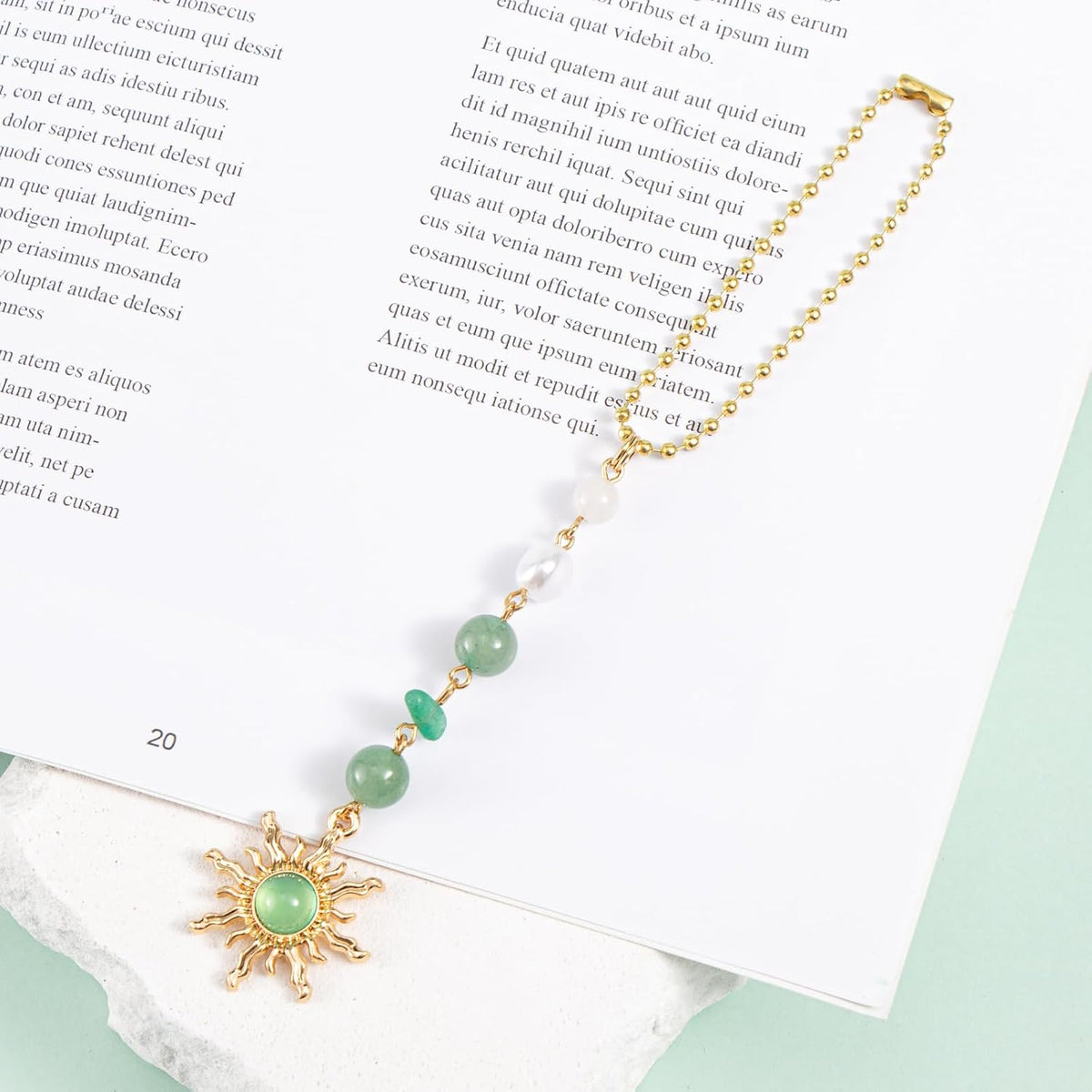 Sun Hanging Car Decor, Rear View Mirror Accessories, Cute Boho Car Accessories for Women, Handmade Charm, Natural Crystals Stones Ornament (Green Stone)