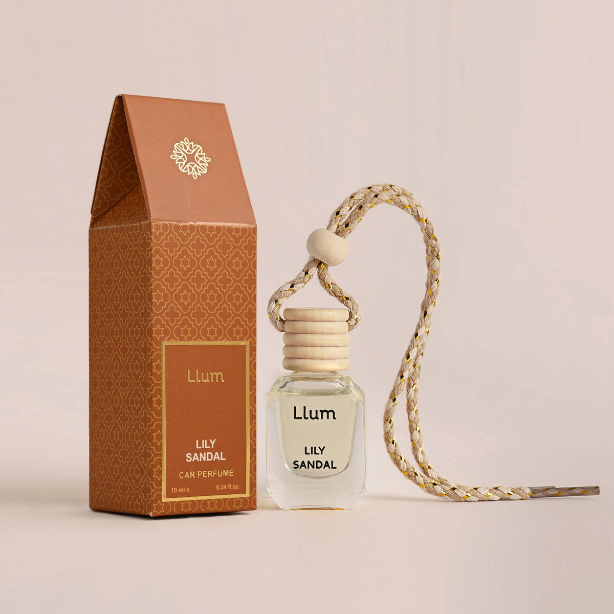 Llum Amber Vanilla Hanging Car Air Freshener – Luxury Automotive Perfume Diffuser 10ml (0.34 fl oz), Long-Lasting Fragrance, Alcohol-Free Non-Toxic Car Scent, Glass Bottle With Wood Cap