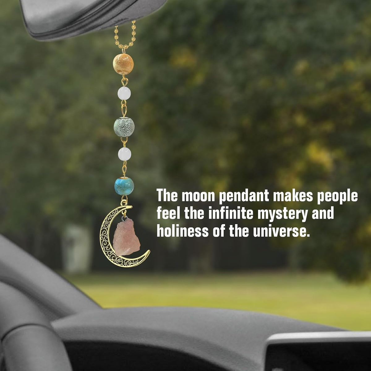Boho Moon Hanging Car Charm, Crystal Rearview Mirror Pendant, Car Decor for Women, Cute Ceramic Accessory
