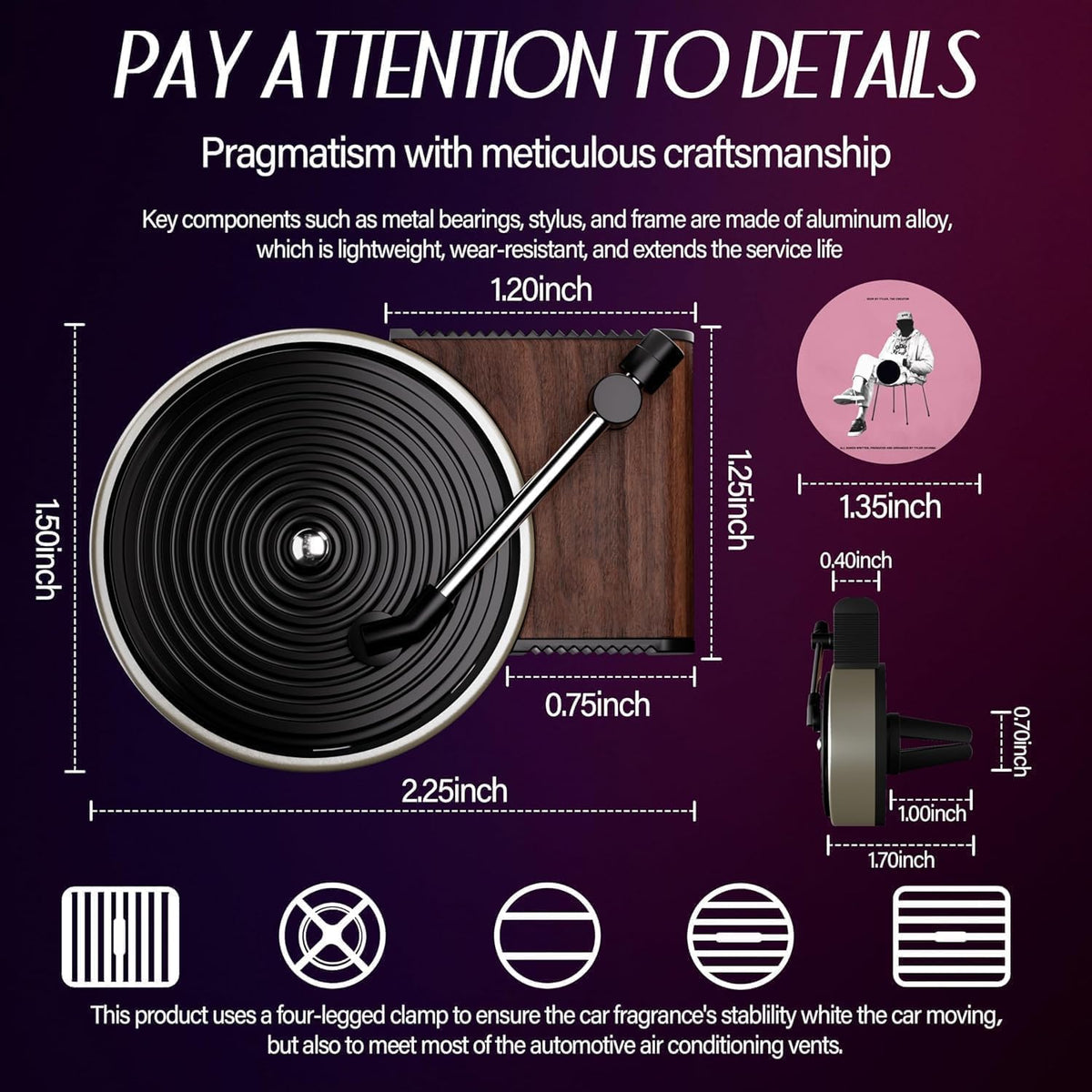 Car Air Freshener Record Player,LHJL Pop Singer Album Covers for Fans Gift, Car Vent Clip Air Diffuser with 12pcs Refill Pads Aromatherapy Tablets, Music Lovers Gifts