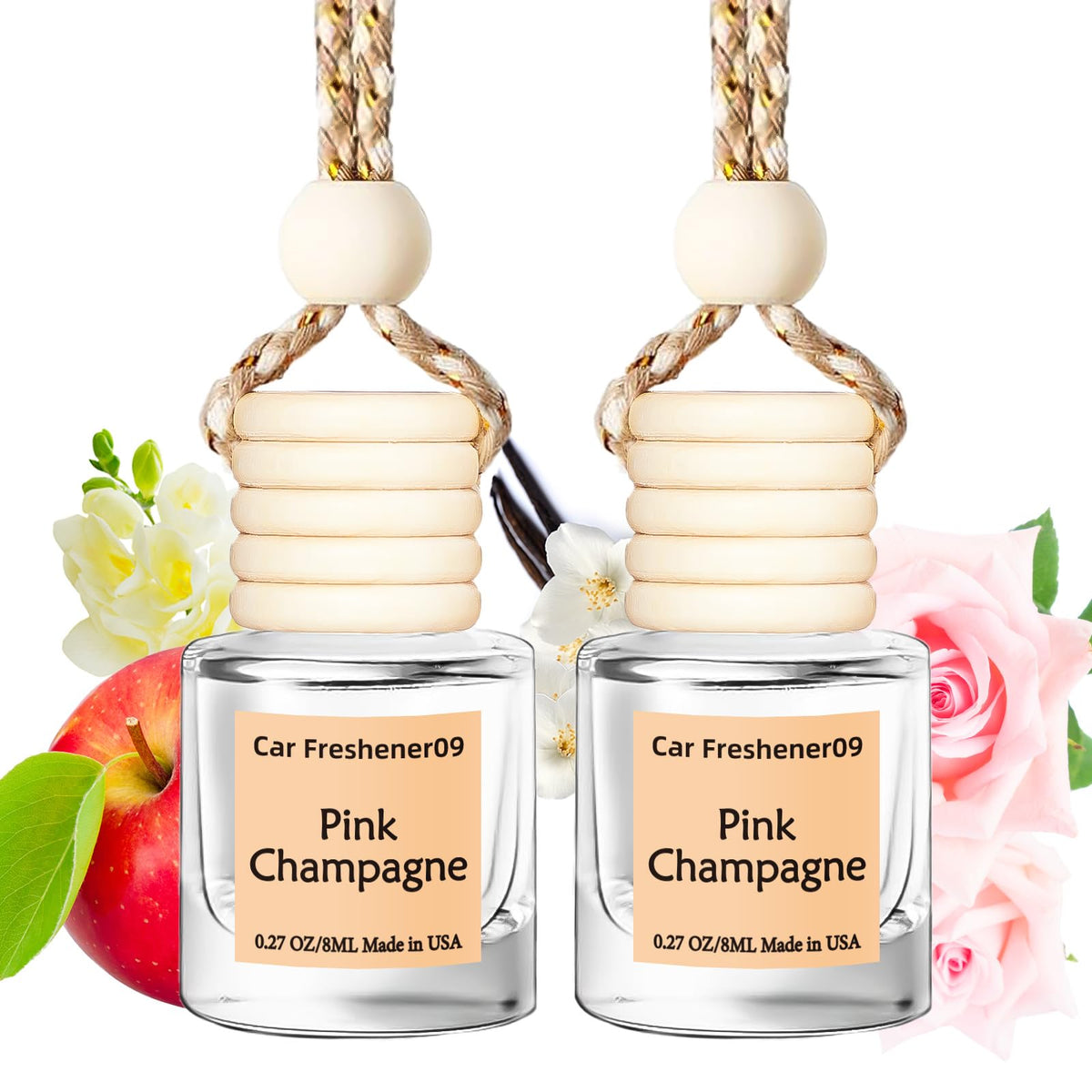 Hanging Car Air Freshener, Long Lasting Essential Oil Diffuser, Non-Toxic New Car Scent, Cute Car Fresheners for Women, 2 Pack Made in USA