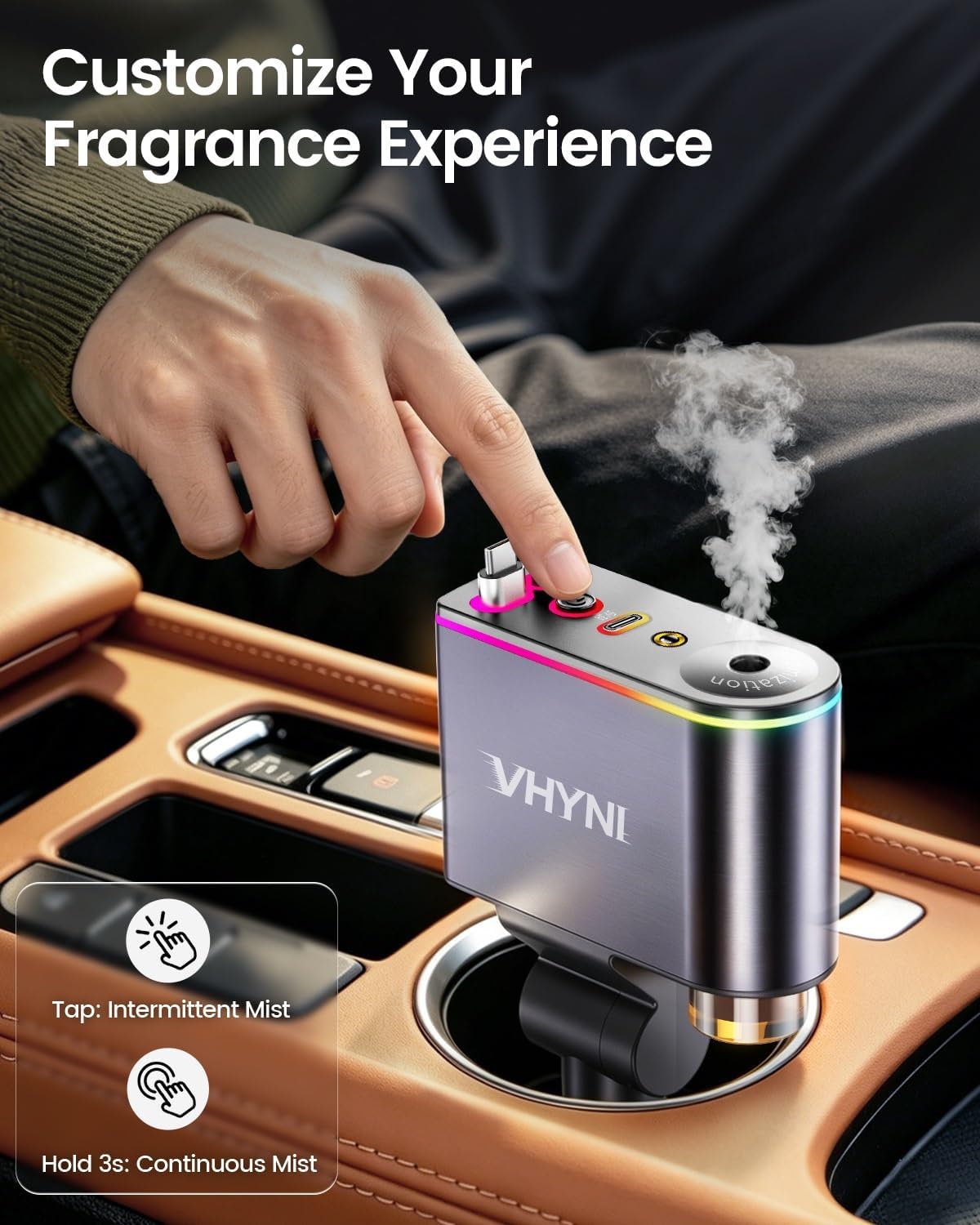 VHYNI Smart Car Air Freshener Diffuser,Auto Car Diffuser with 6 Fragrances